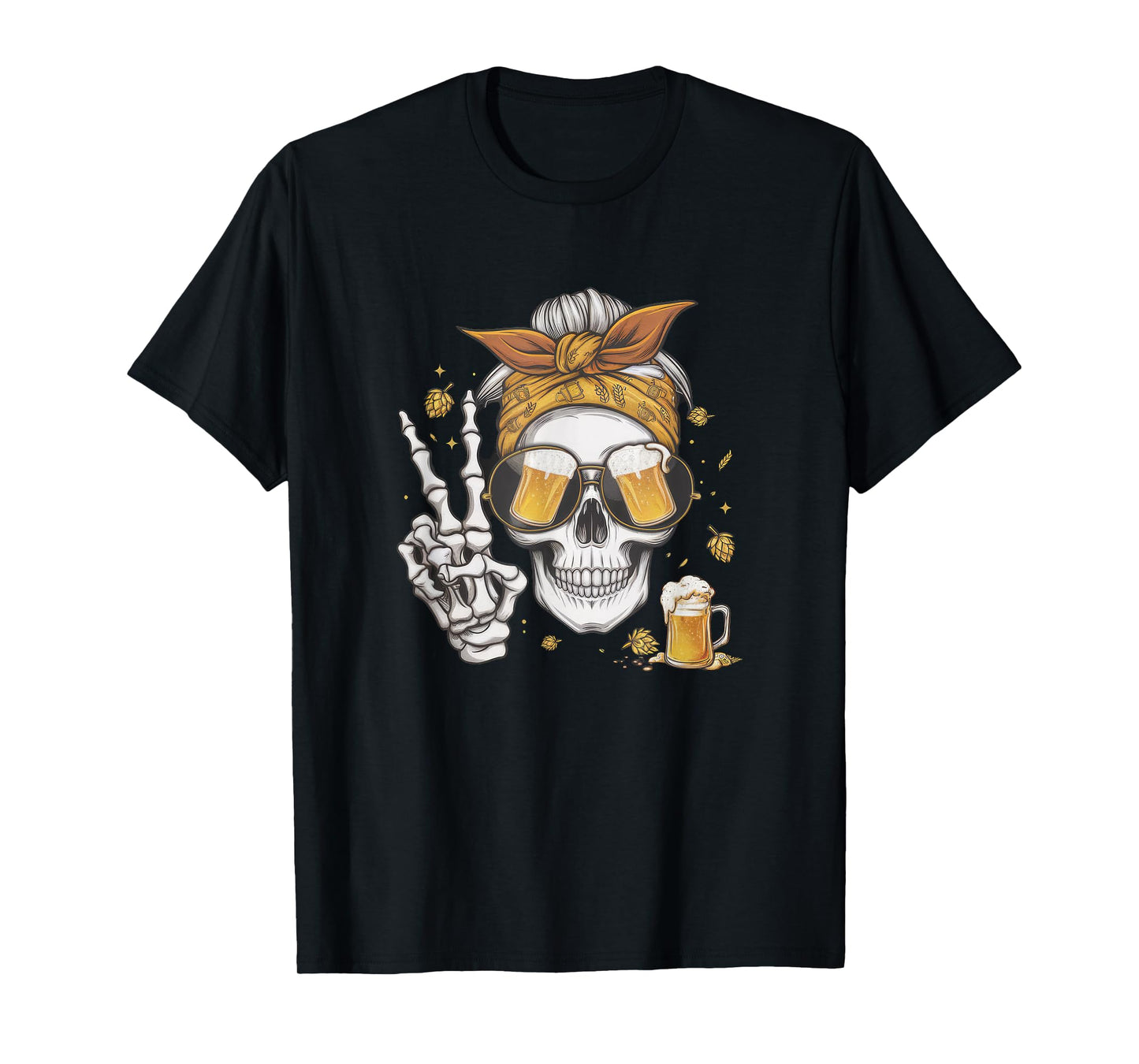 Beer Queen Skeleton Skull Bandana Sunglasses T-Shirt