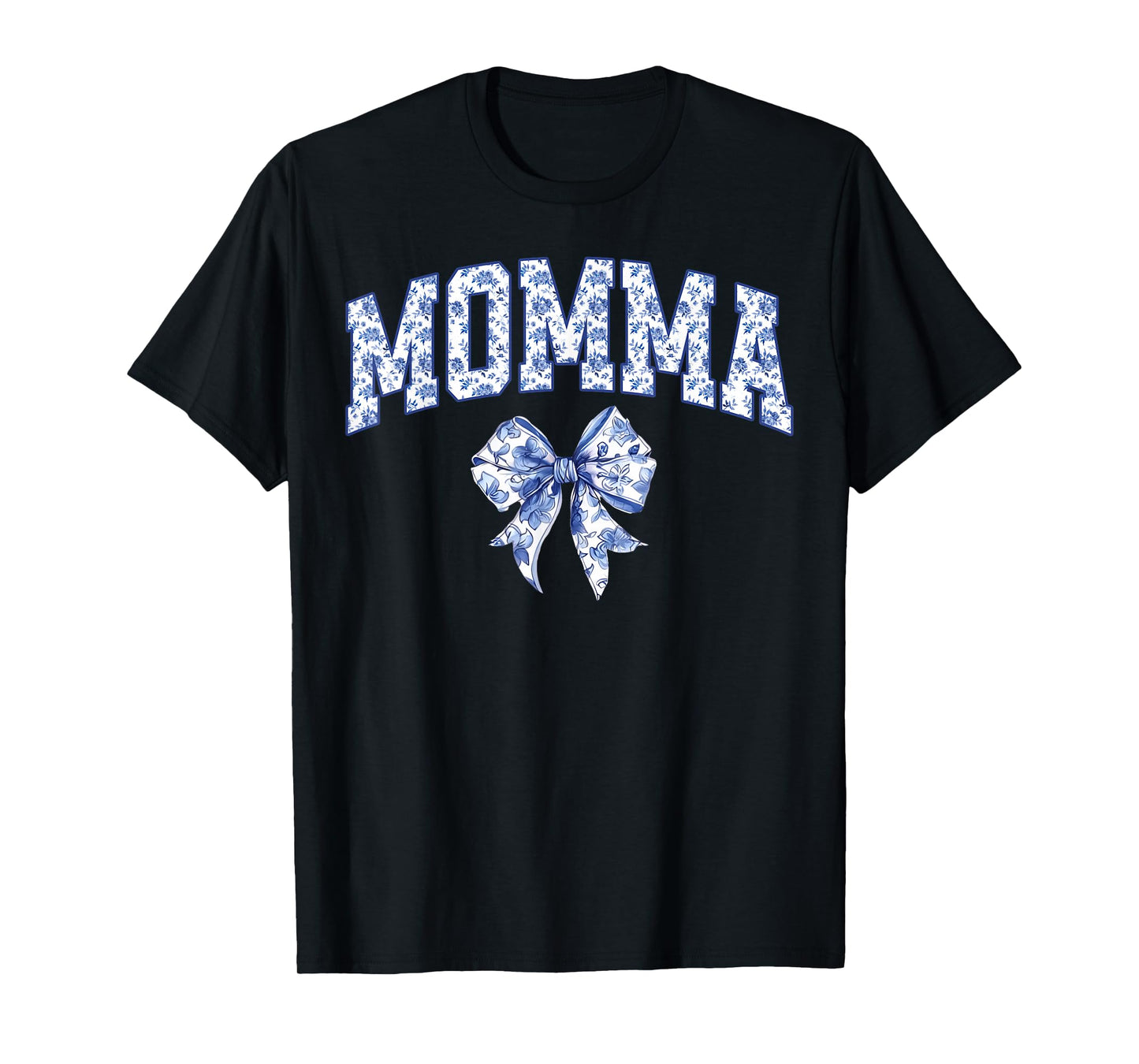 Momma Coquette Toile Blue Bow Floral Family Matching T-Shirt