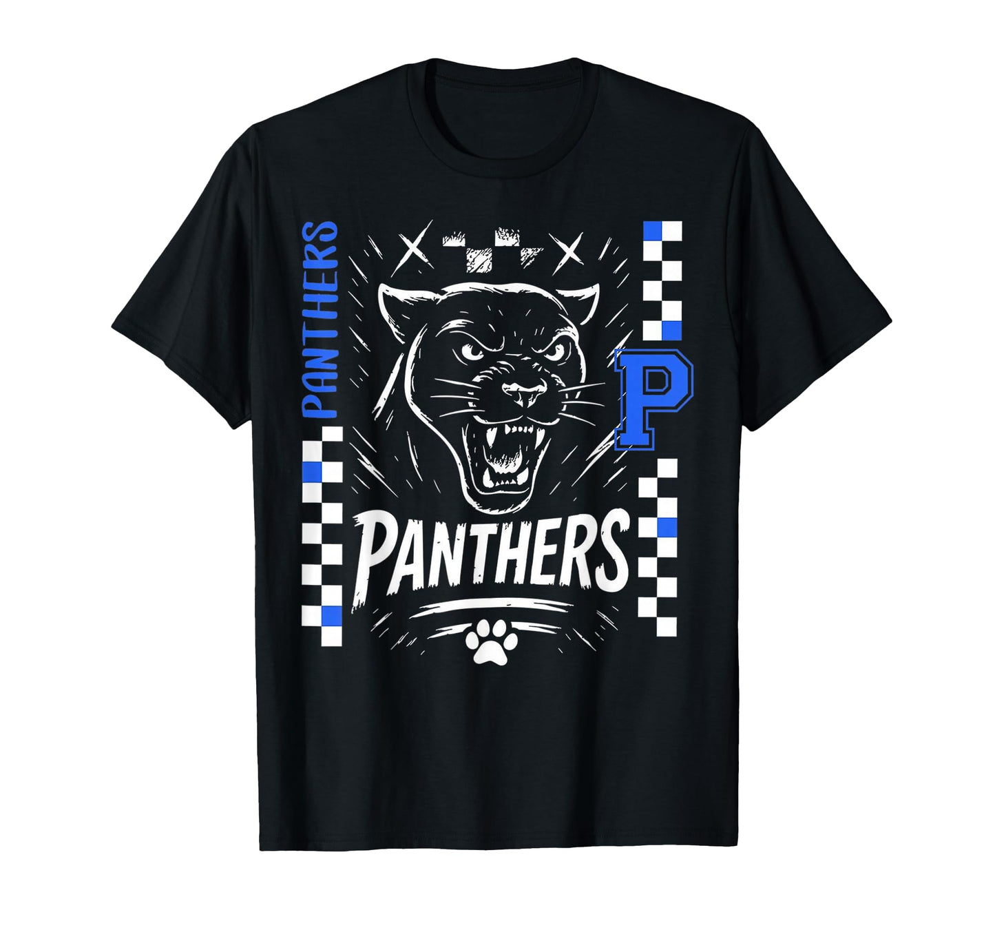 Retro Checkered School Spirit Panthers Cheer Paw T-Shirt
