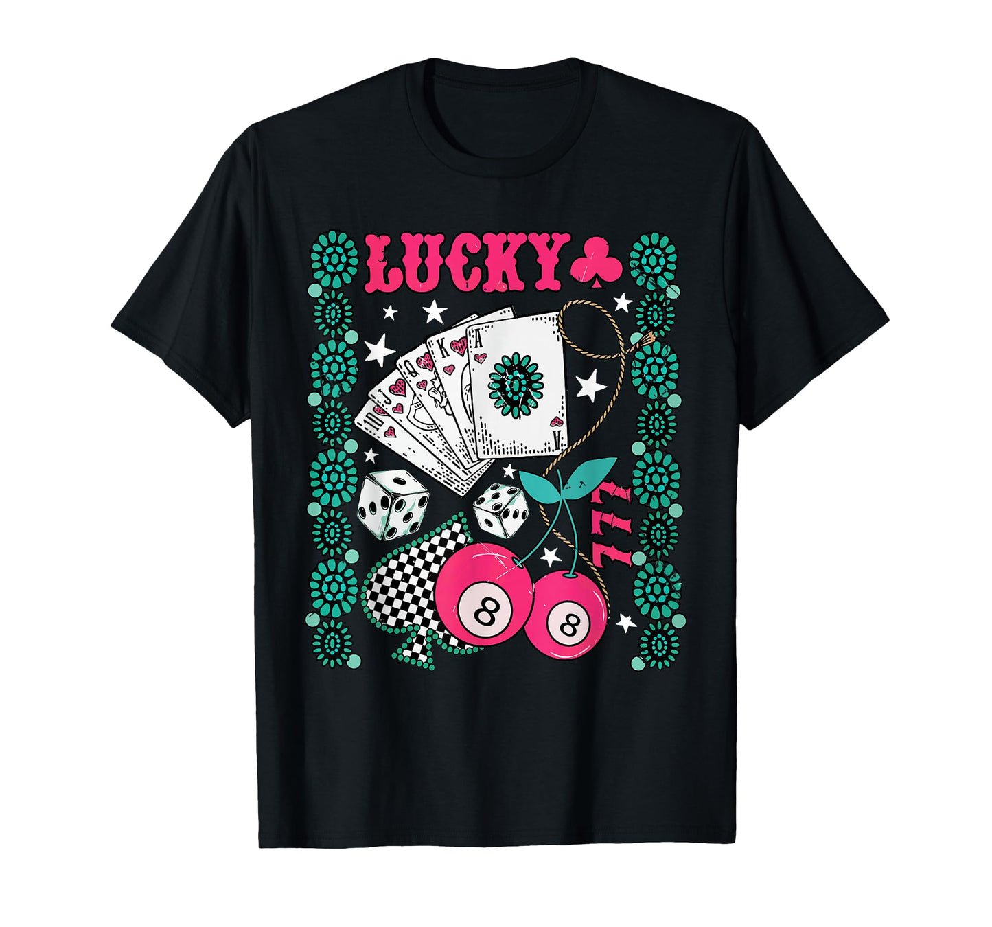 Retro Lucky Gambling Western Turquoise Cherry Dice Cowgirl T-Shirt