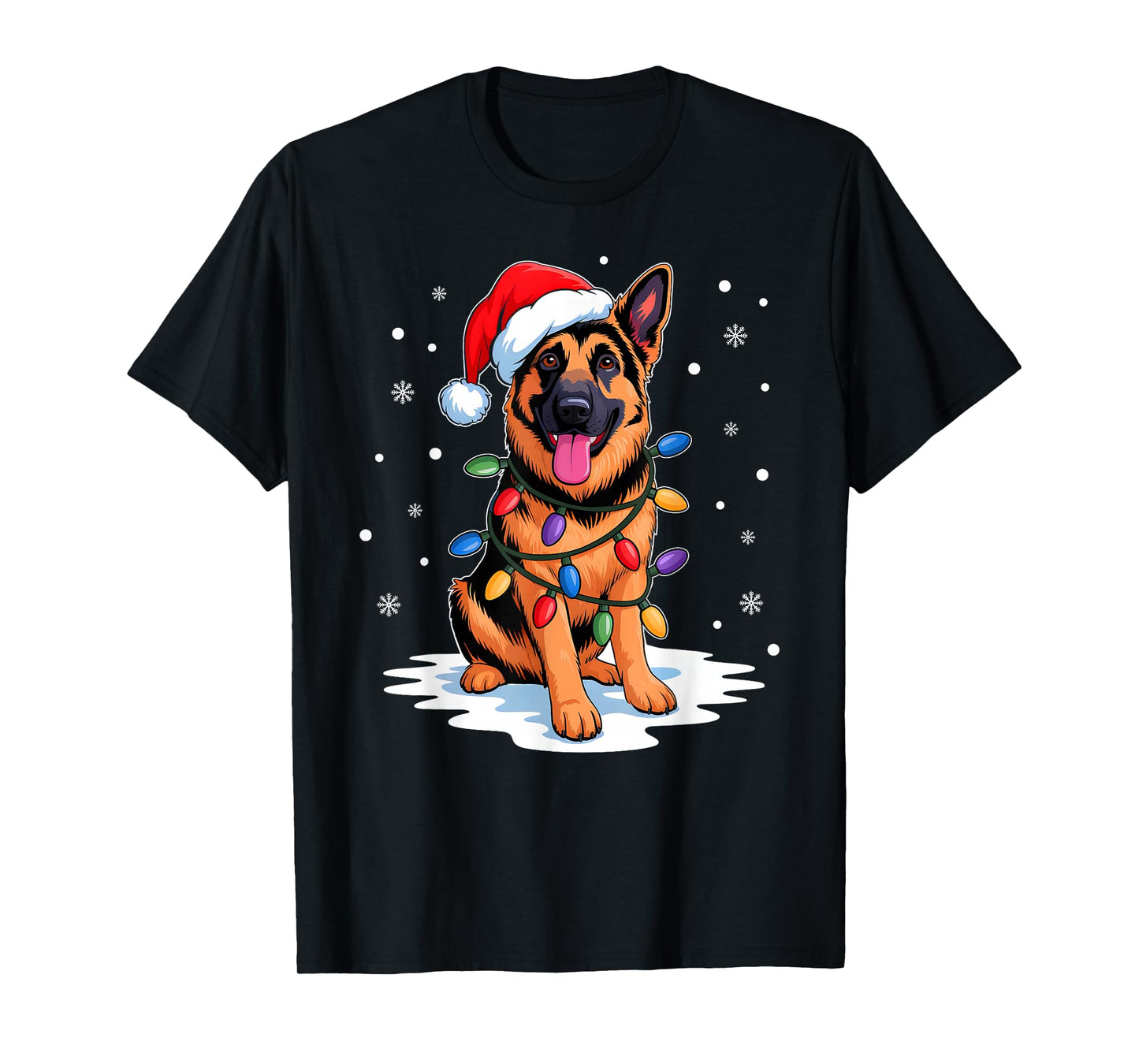 German Shepherd Christmas Lights Santa Hat Xmas Dog Lover T-Shirt