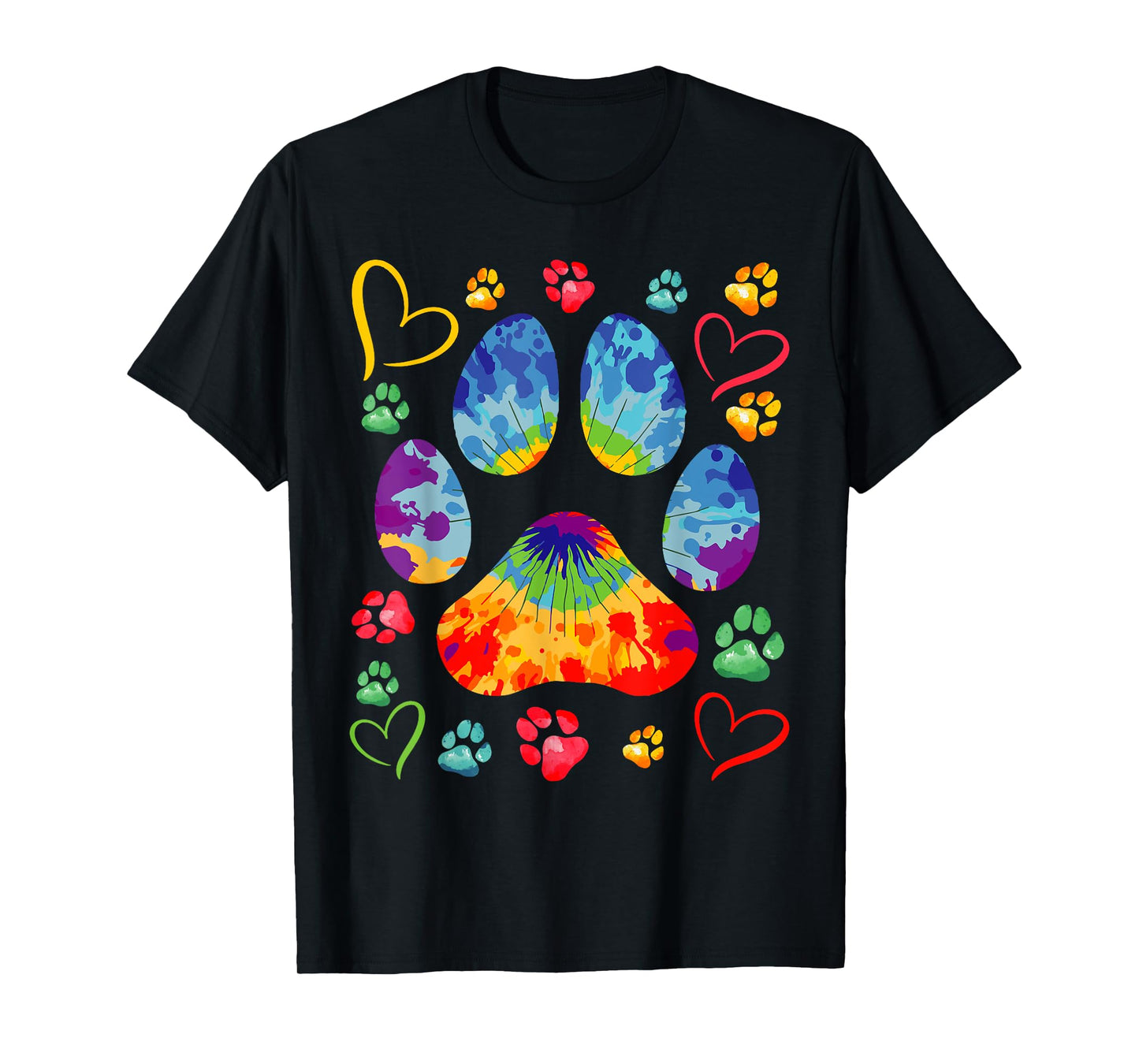 Cute Tie Dye Dog Paw Love Heart Print Colorful Pet Dog Lover T-Shirt