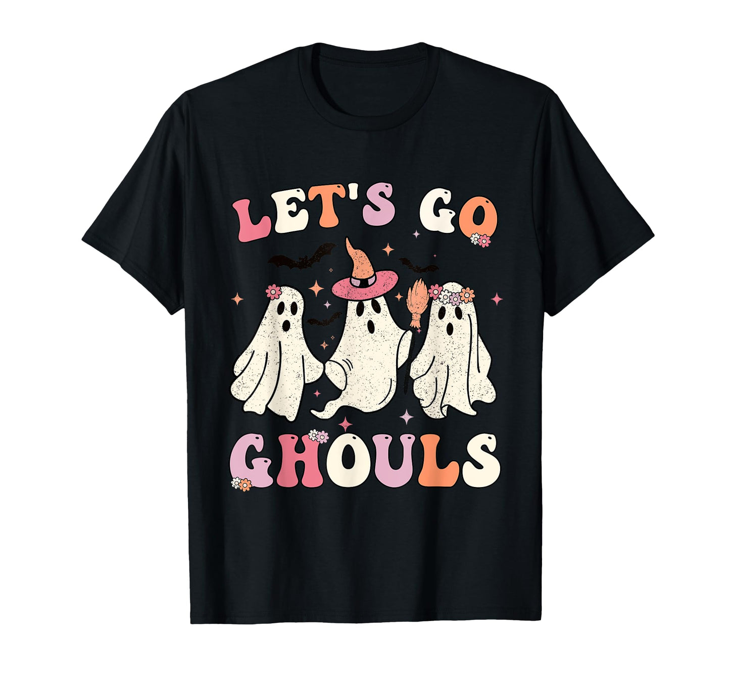 Retro Groovy Let's Go Ghouls Halloween Ghost Outfit Costumes T-Shirt