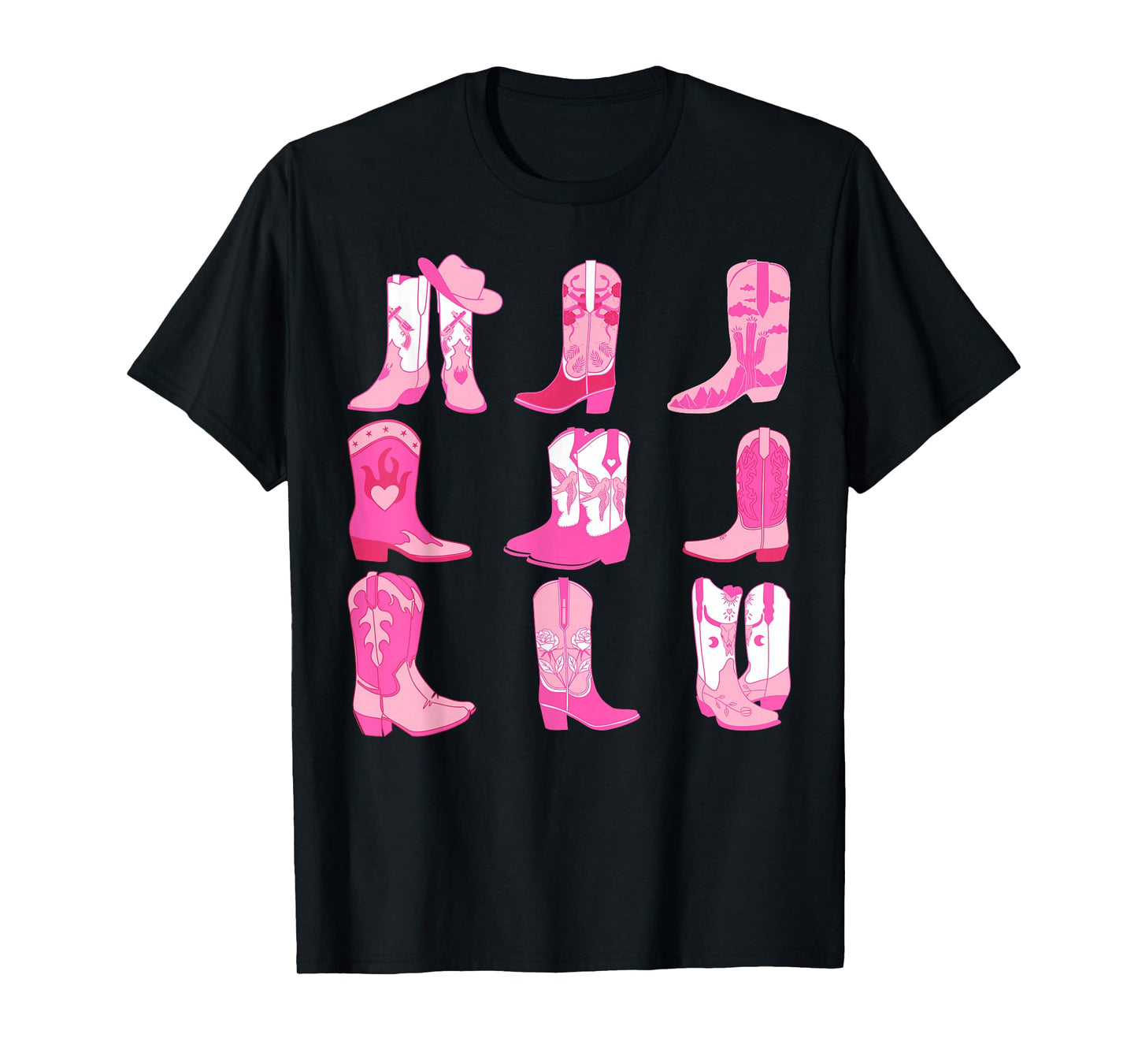 Western Country Rodeo Pink Cowboy Cowgirl Boots T-Shirt