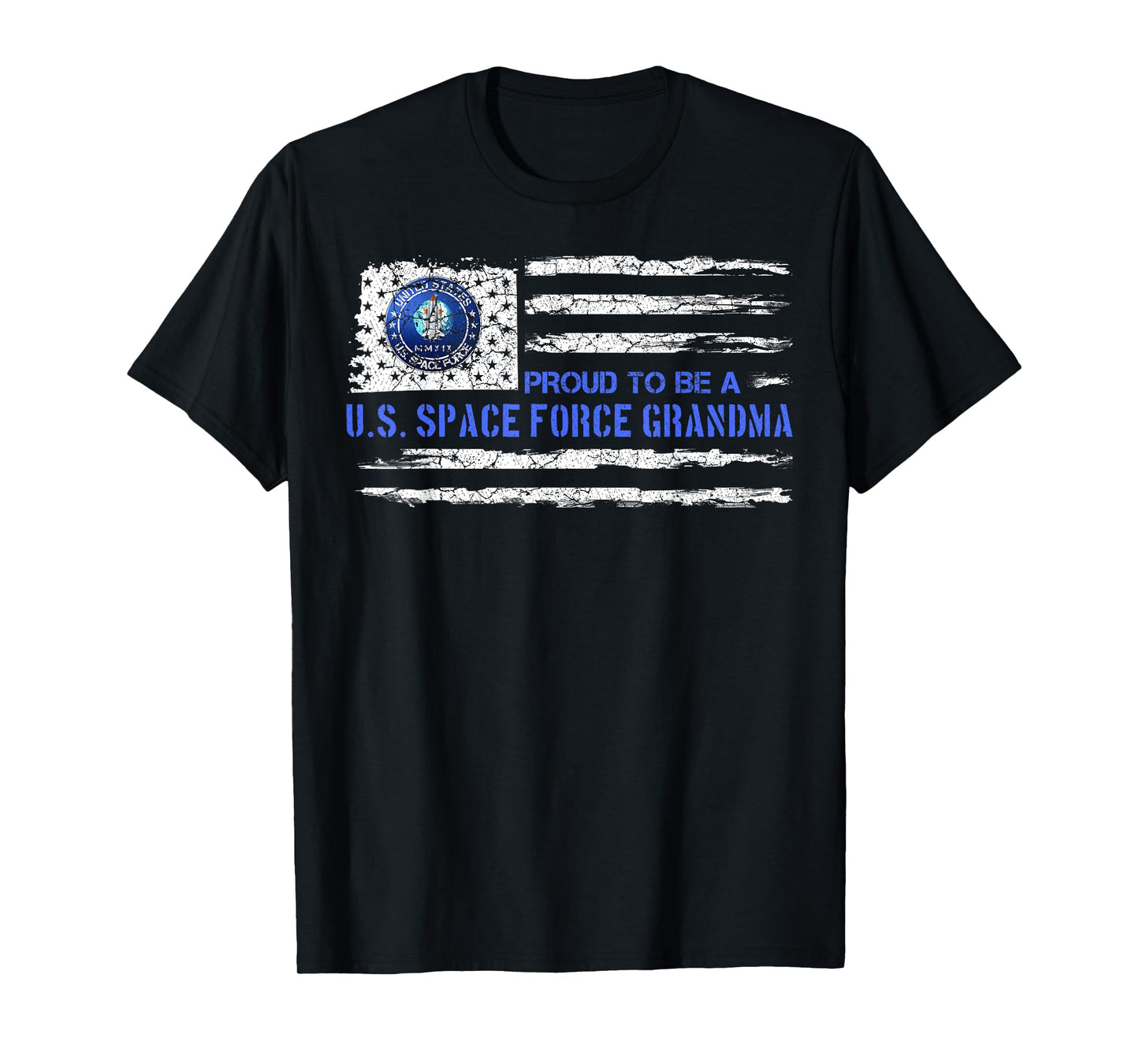 Vintage American Flag Proud US To Be A Space Force Grandma Women Men T-Shirt