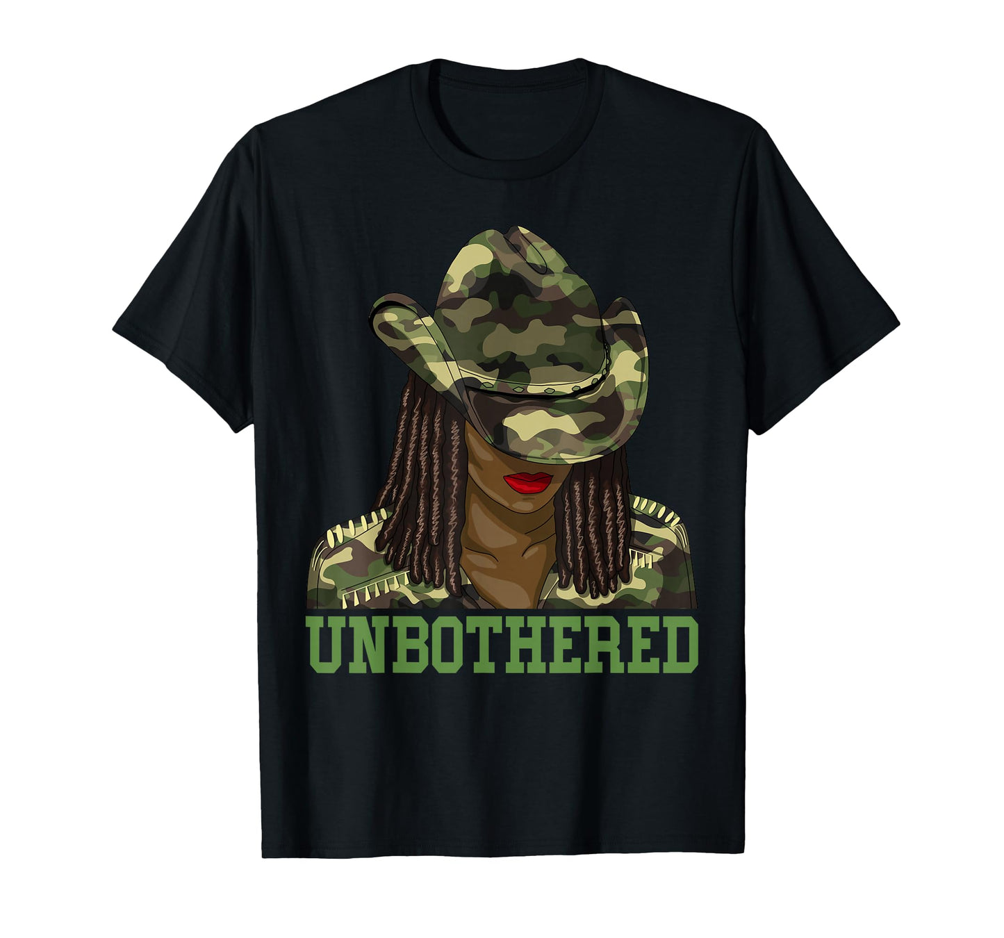 Unbothered Western Black Cowgirl Camouflage Black Women T-Shirt