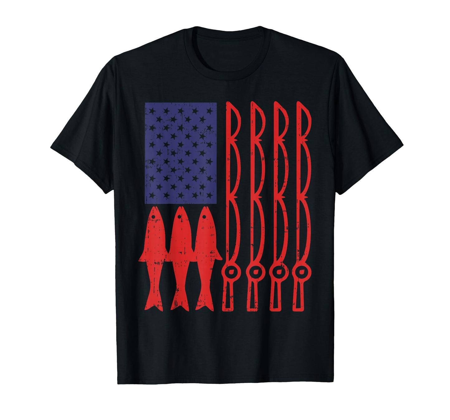 USA American Flag Fishing Rod Patriot Fisherman Dad Gift T-Shirt