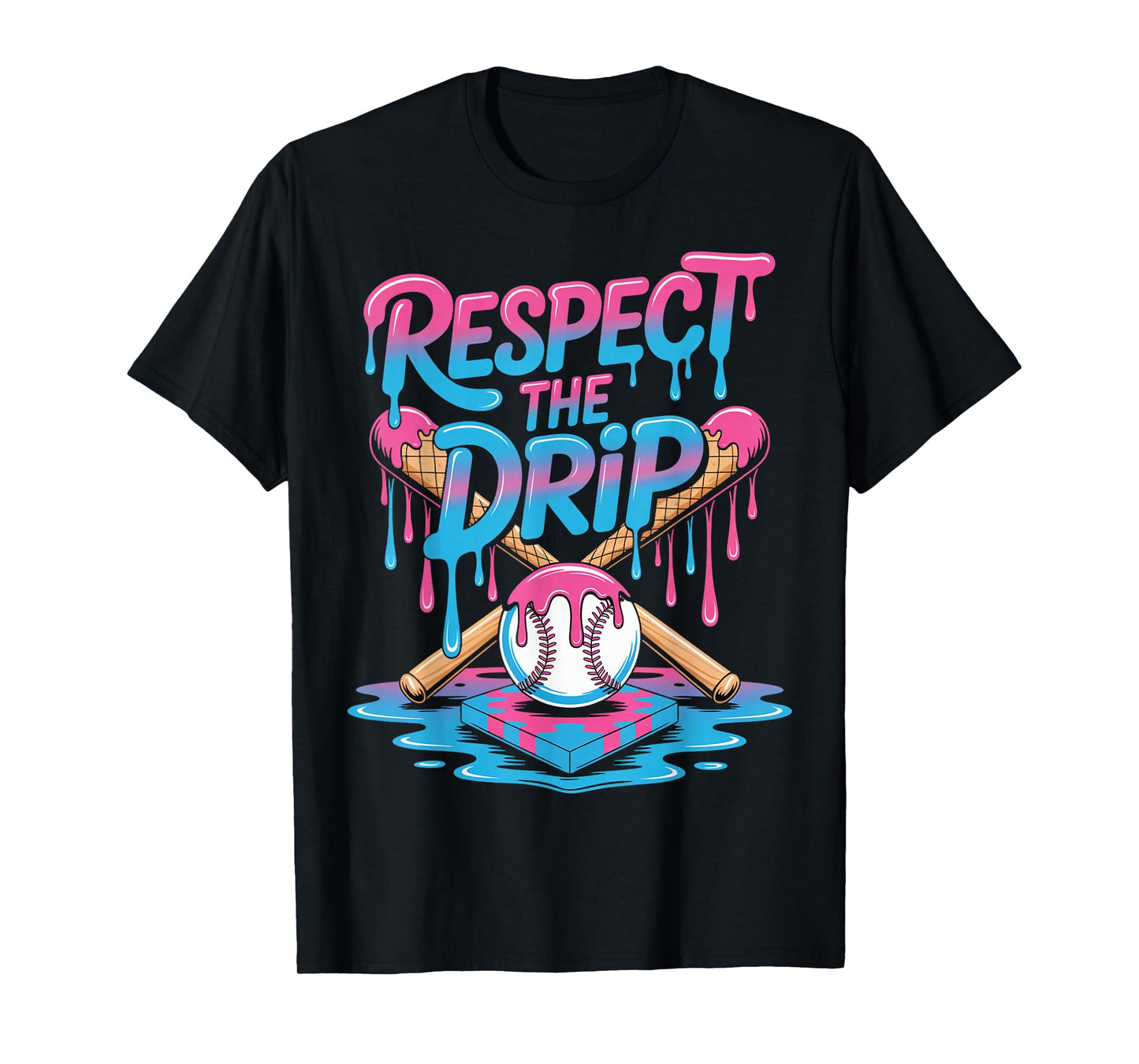 Respect The Drip Ice Cream Drip Men Women Game Baseball Drip T-Shirt