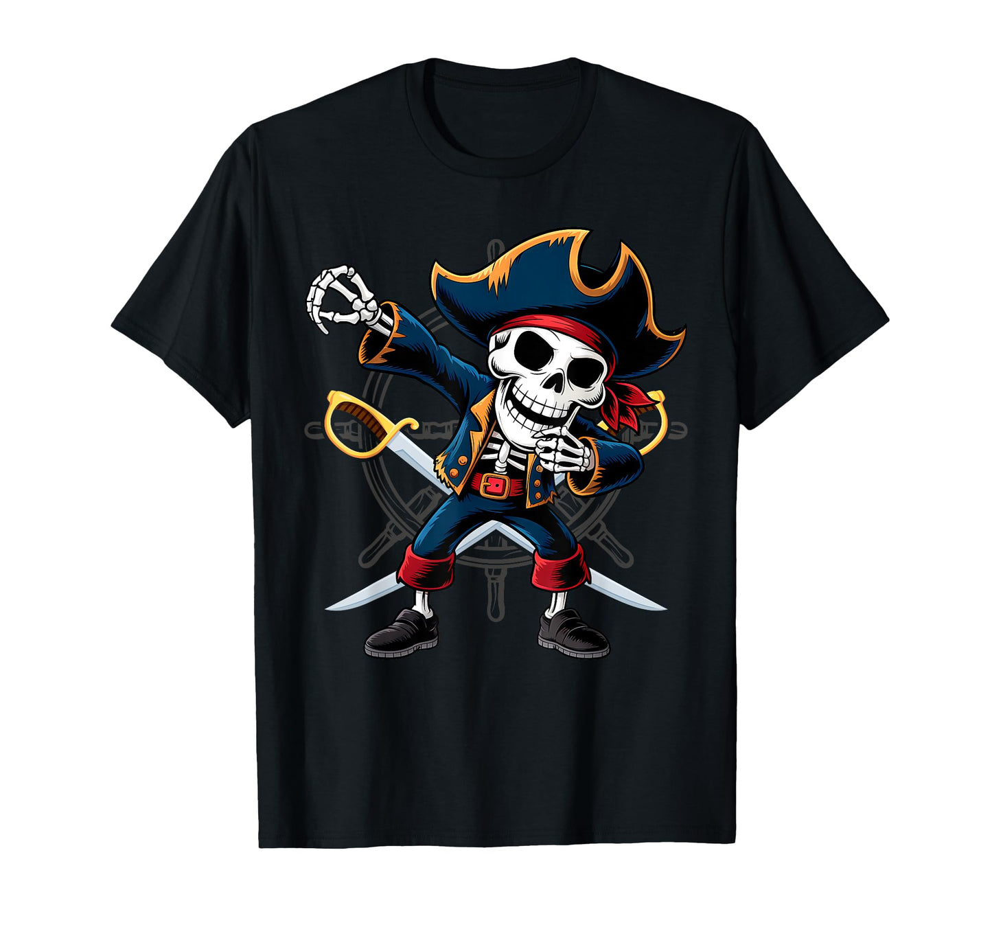 Dabbing Skeleton Pirate Halloween Kids Jolly Roger T-Shirt