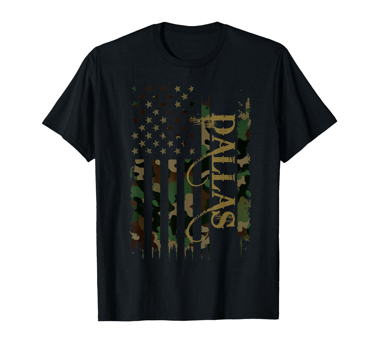 Dallas United States Distressed Camo w US Flag T-Shirt