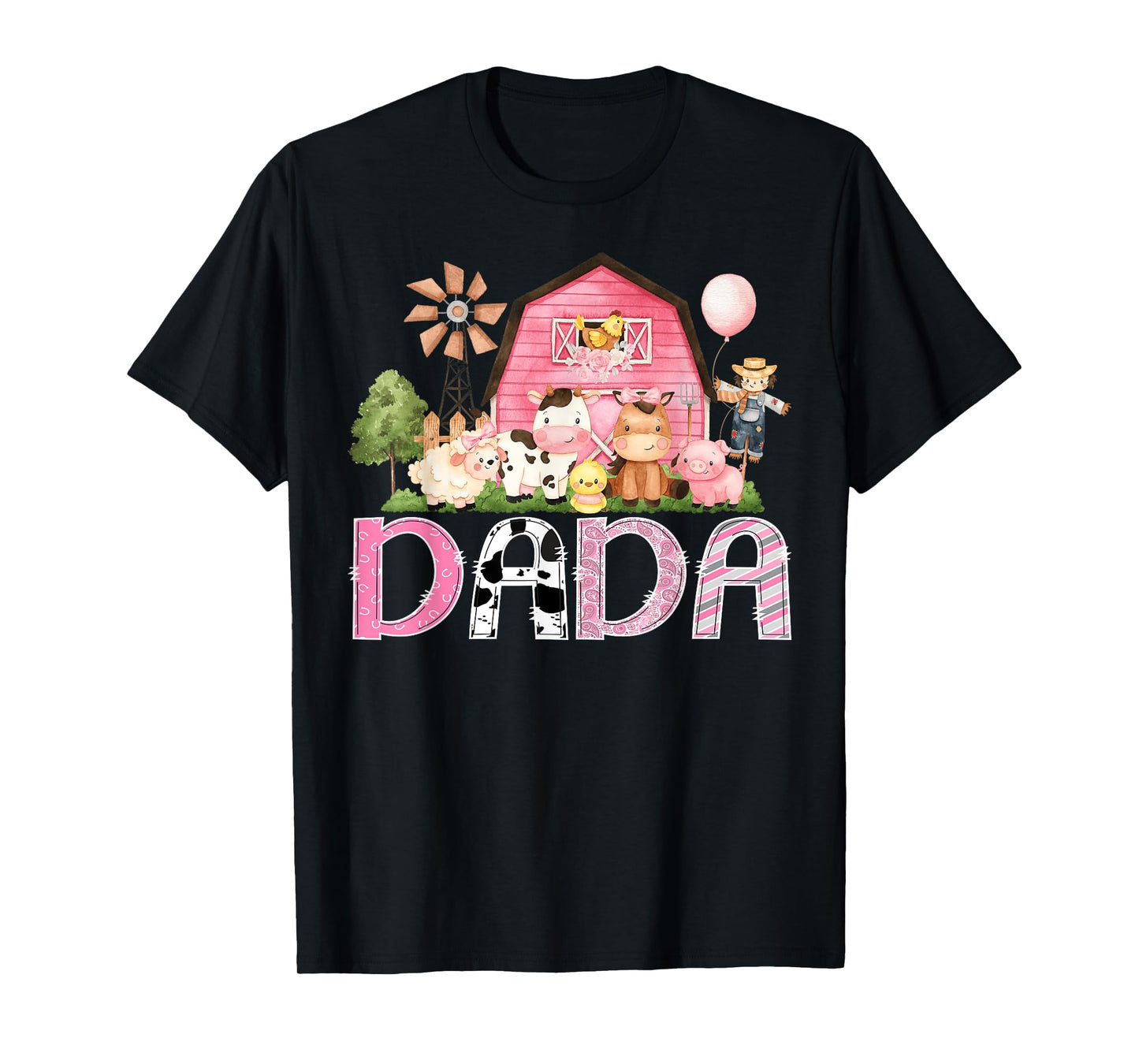 Dada Pink Farm Cow Birthday Girl Matching Family T-Shirt