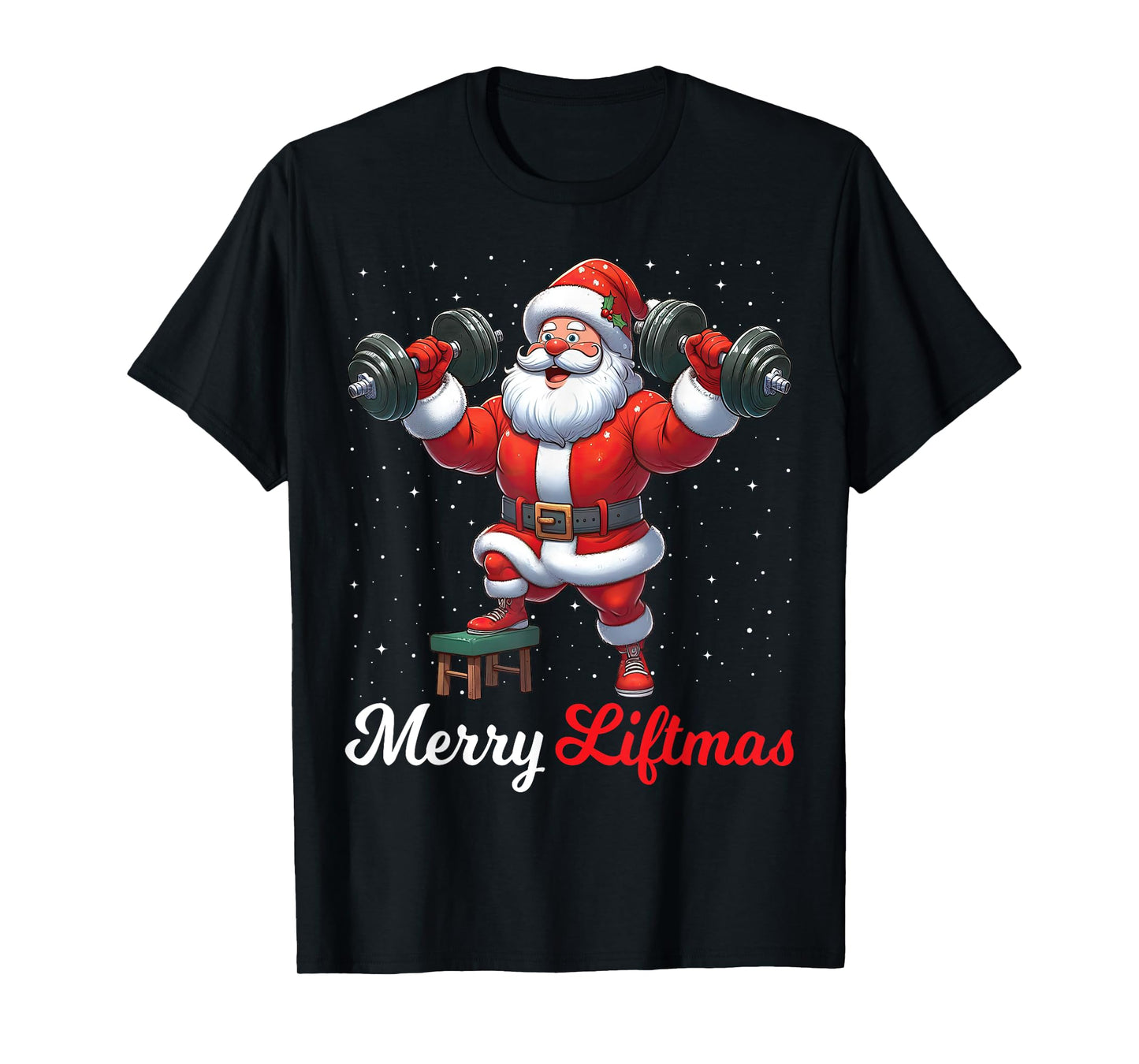 Merry Liftmas Santa Weightlifting Gym Fitness Christmas Snow T-Shirt