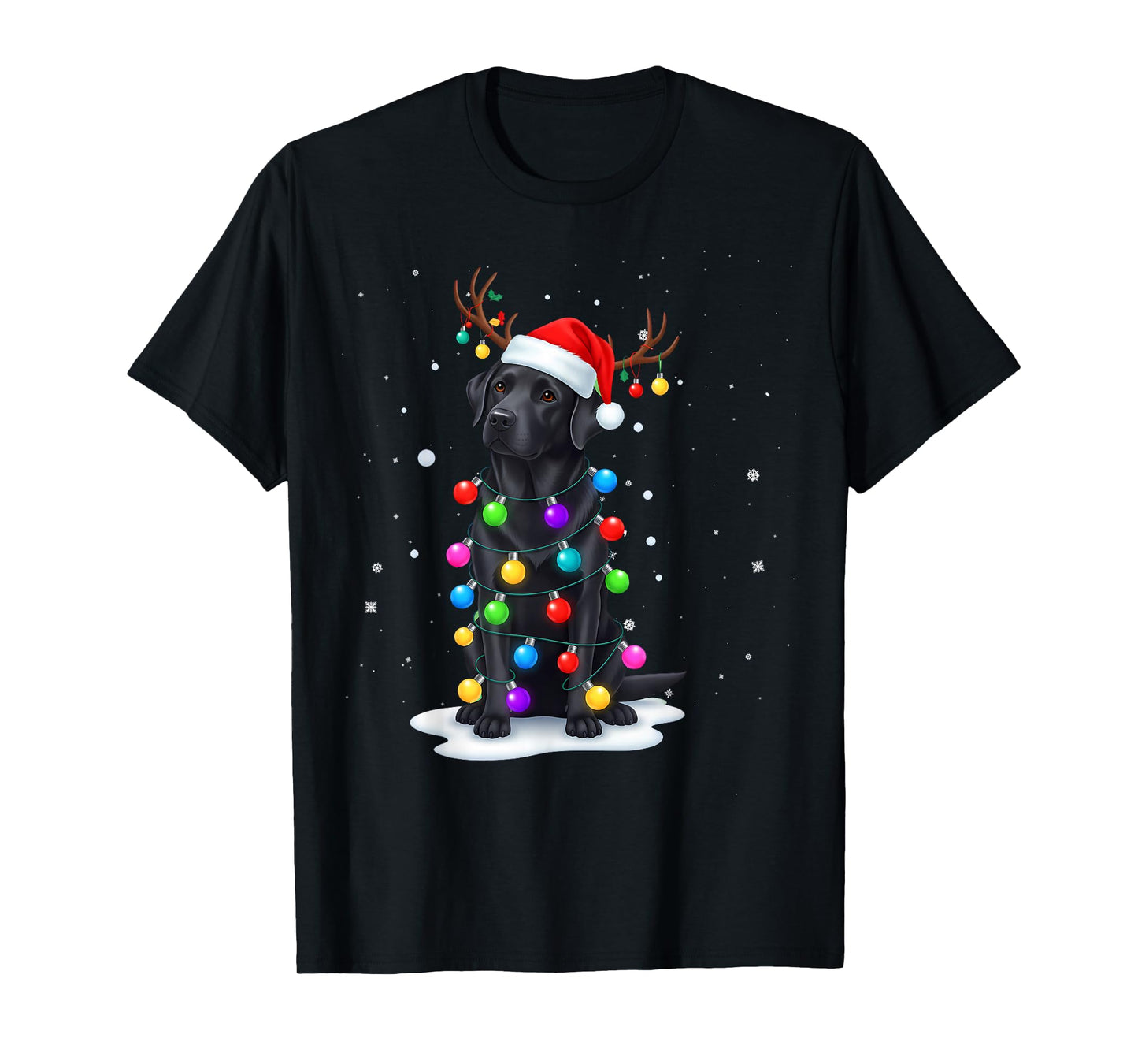 Black Lab Labrador Dog Funny Christmas Lights Reindeer Xmas T-Shirt