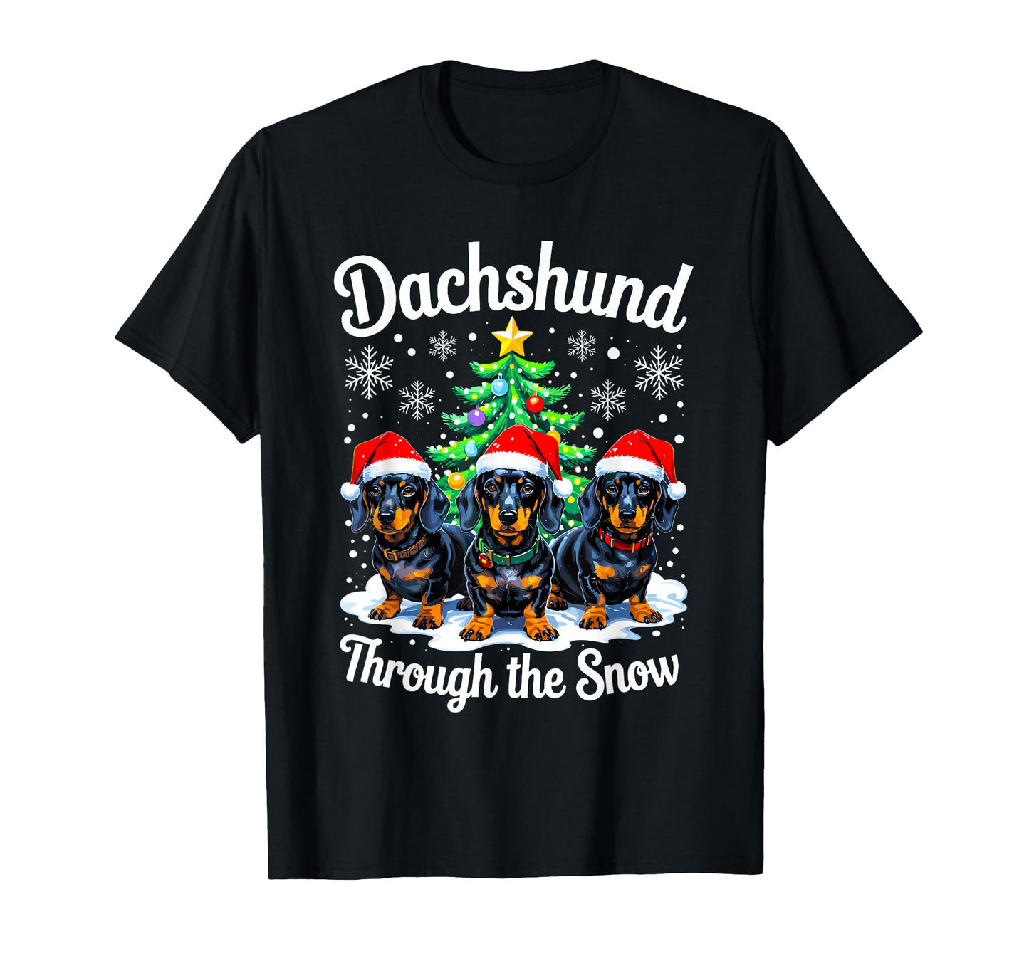 Funny Dachshund Through The Snow Christmas Light Dog Lovers T-Shirt