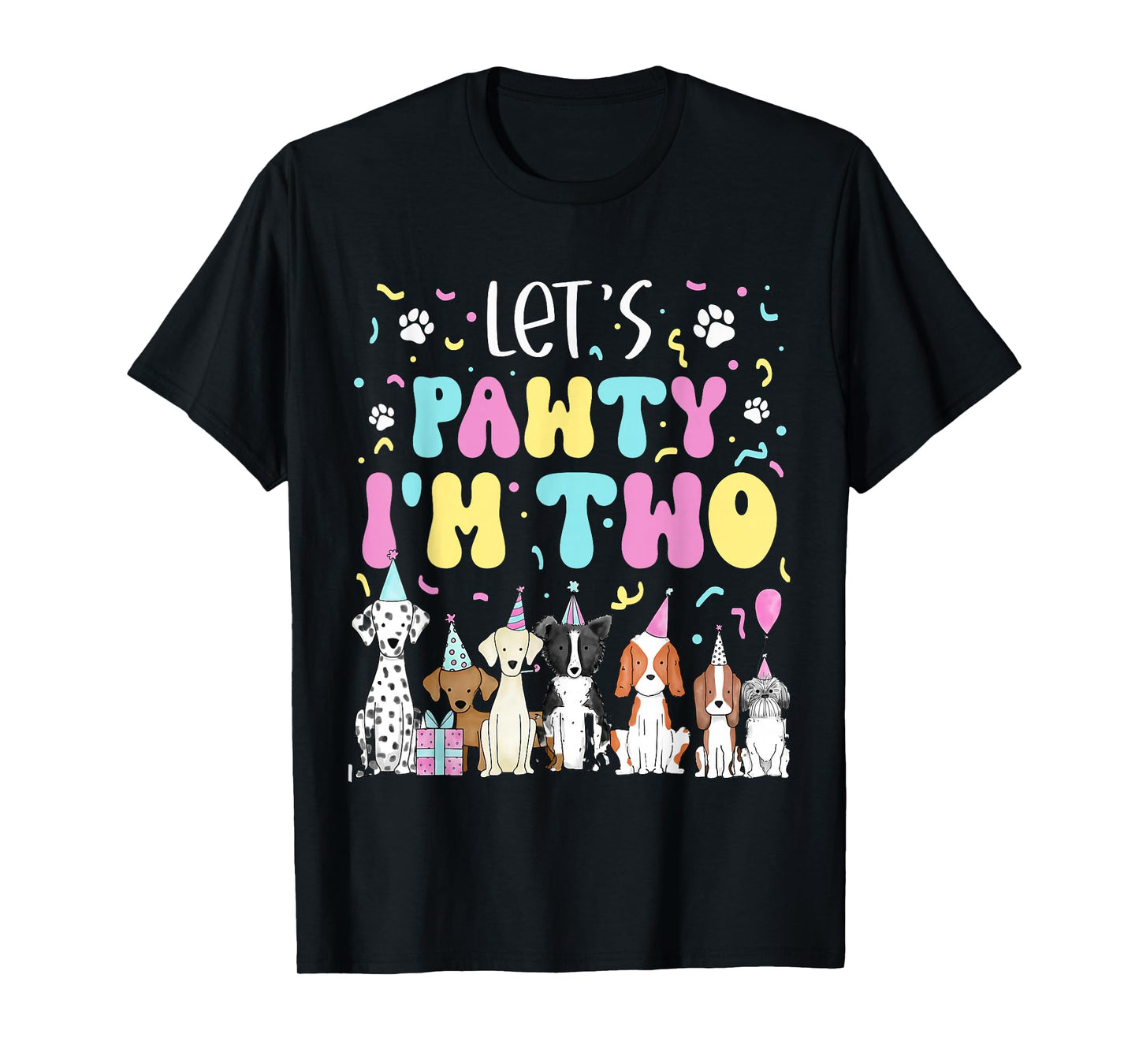 Kids Lets Pawty I'm Two Pet Puppy Dog Theme Birthday Party T-Shirt