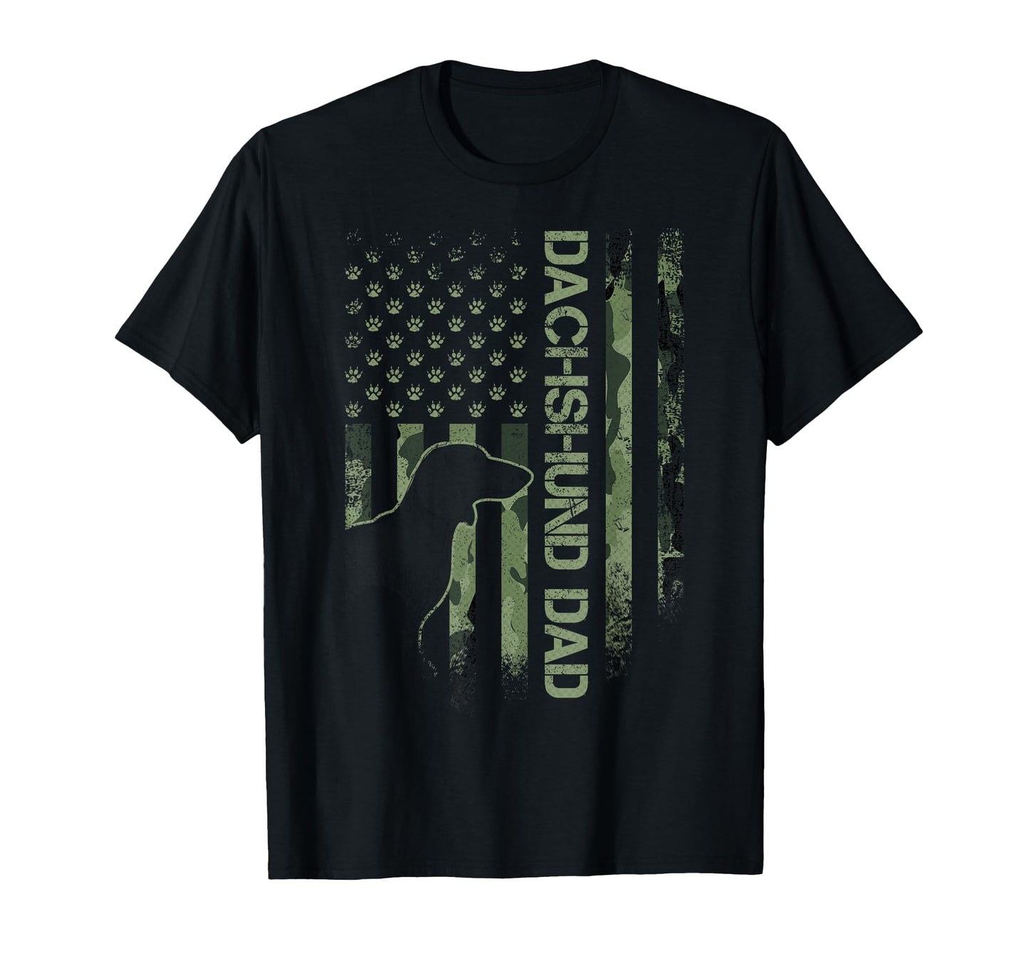 Vintage USA Camo Flag Proud Dachshund Dad Wiener Silhouette T-Shirt