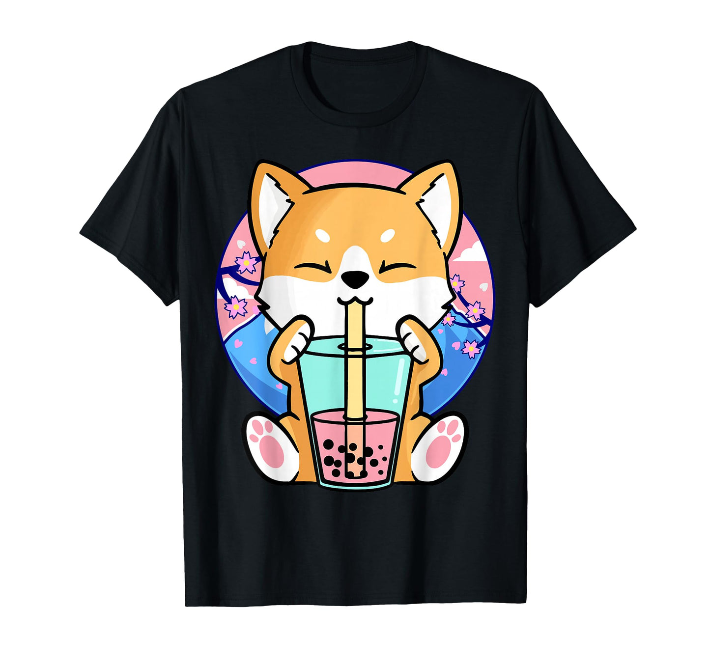 Kawaii Corgi Dog Bubble Tea Boba Anime Neko Japanese Kids T-Shirt Small