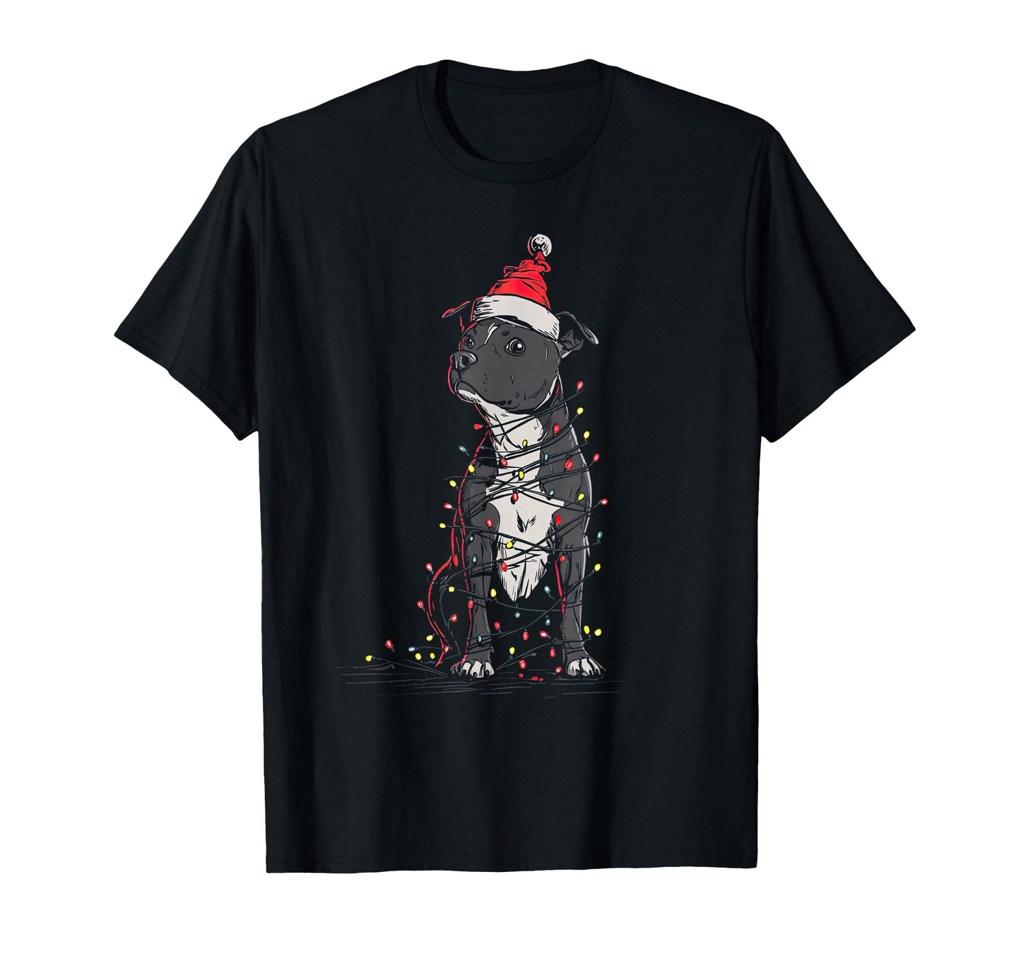 Staffordshire Bull Terrier Christmas Graphics Dog Lights T-Shirt
