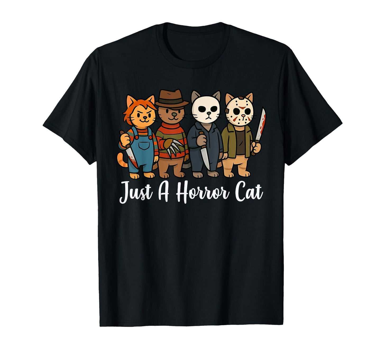 Funny Cat Horror Movies Just A Horror Cat Halloween T-Shirt