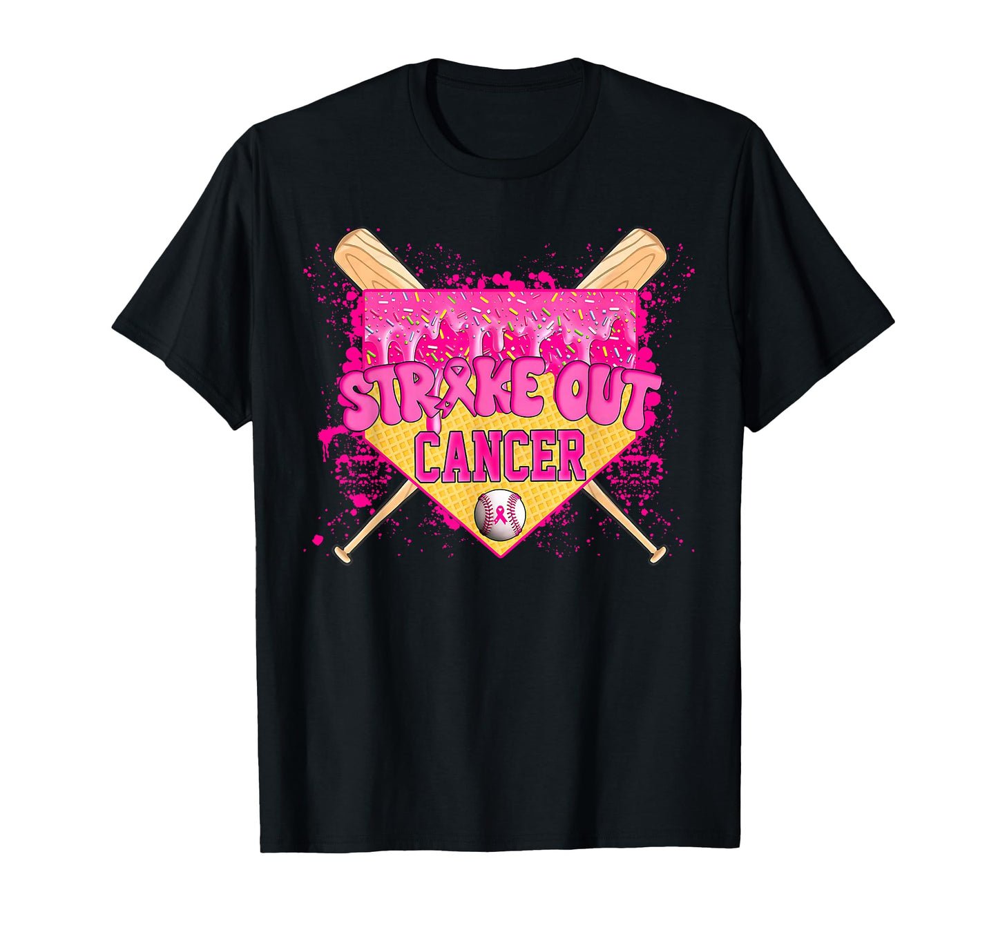 Strike Out Breast Cancer Warrior Baseball Drip Home Plate T-Shirt