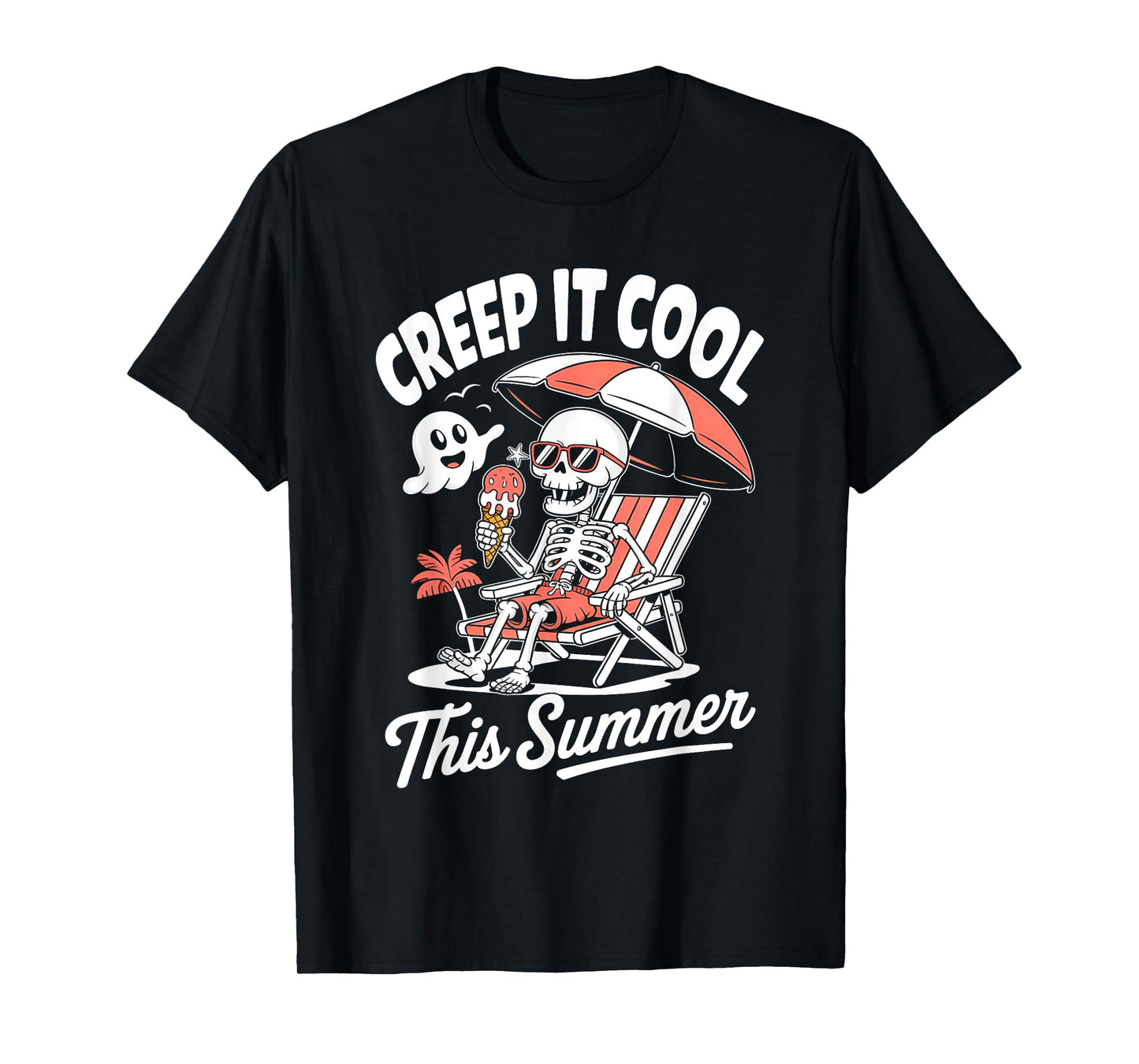 Cute Summerween Ghost Funny Beach Halloween T-Shirt