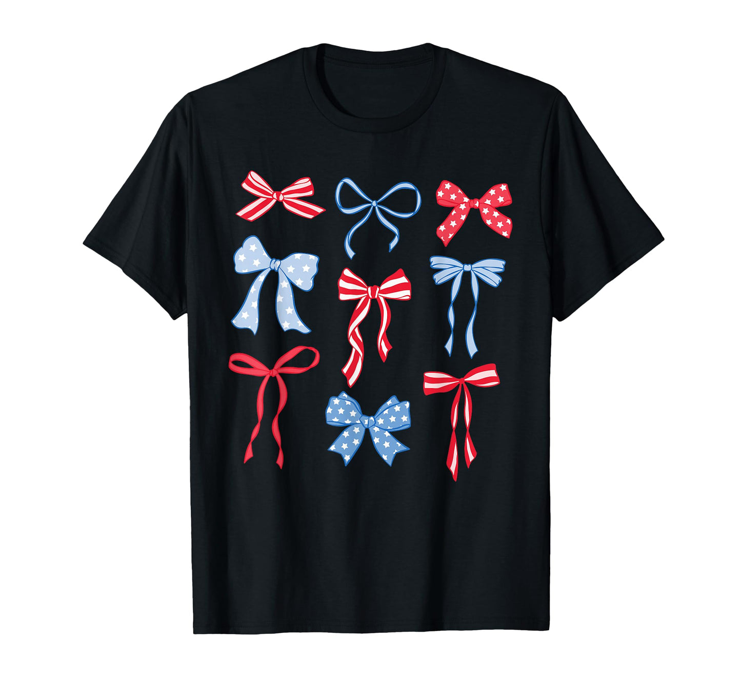 Red White And Blue American Coquette Bows Funny 4th Of July T-Shirt