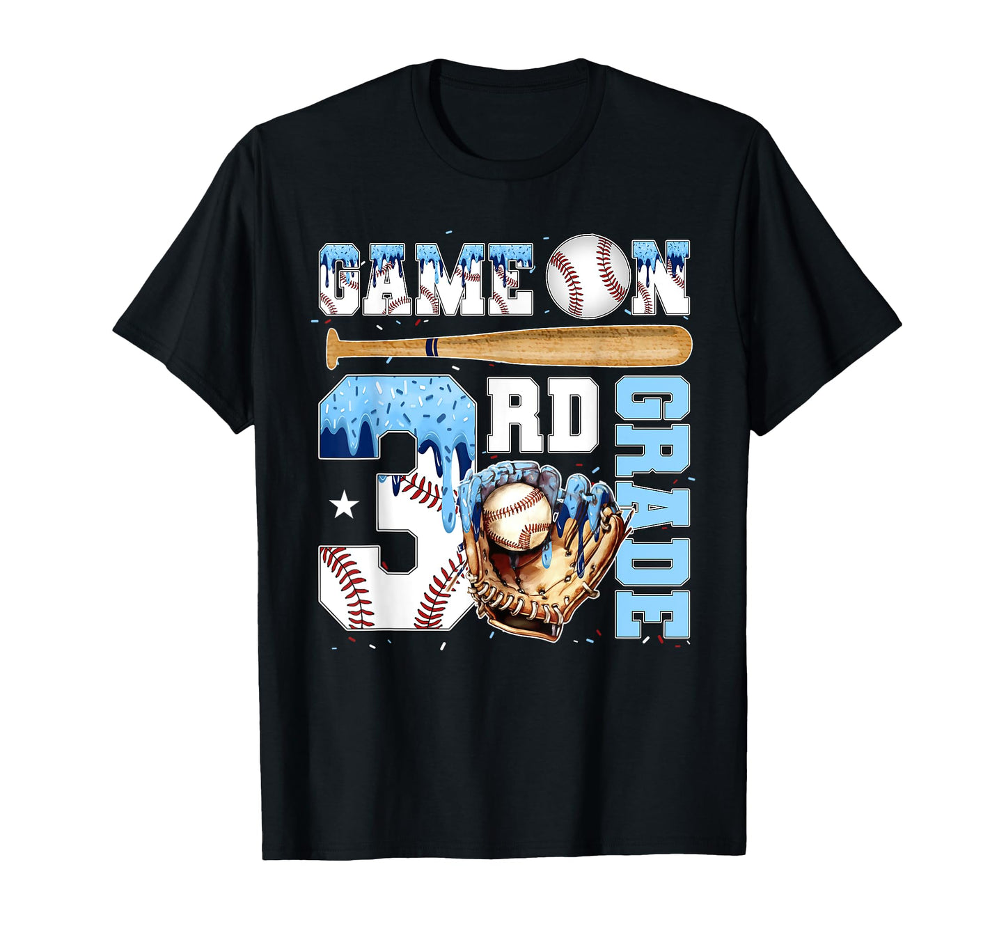 3rd Grade Back to School Baseball Drip Ice Cream Game On T-Shirt
