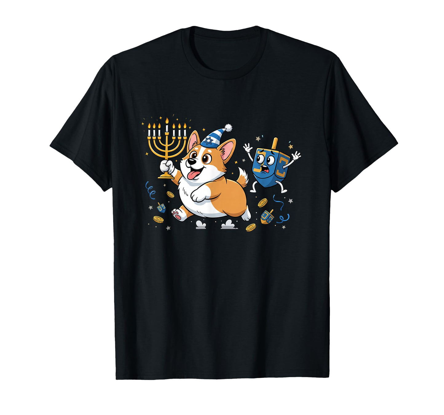 Funny Corgi Dreidel Menorah Hanukkah Kids Womens Mens T-Shirt