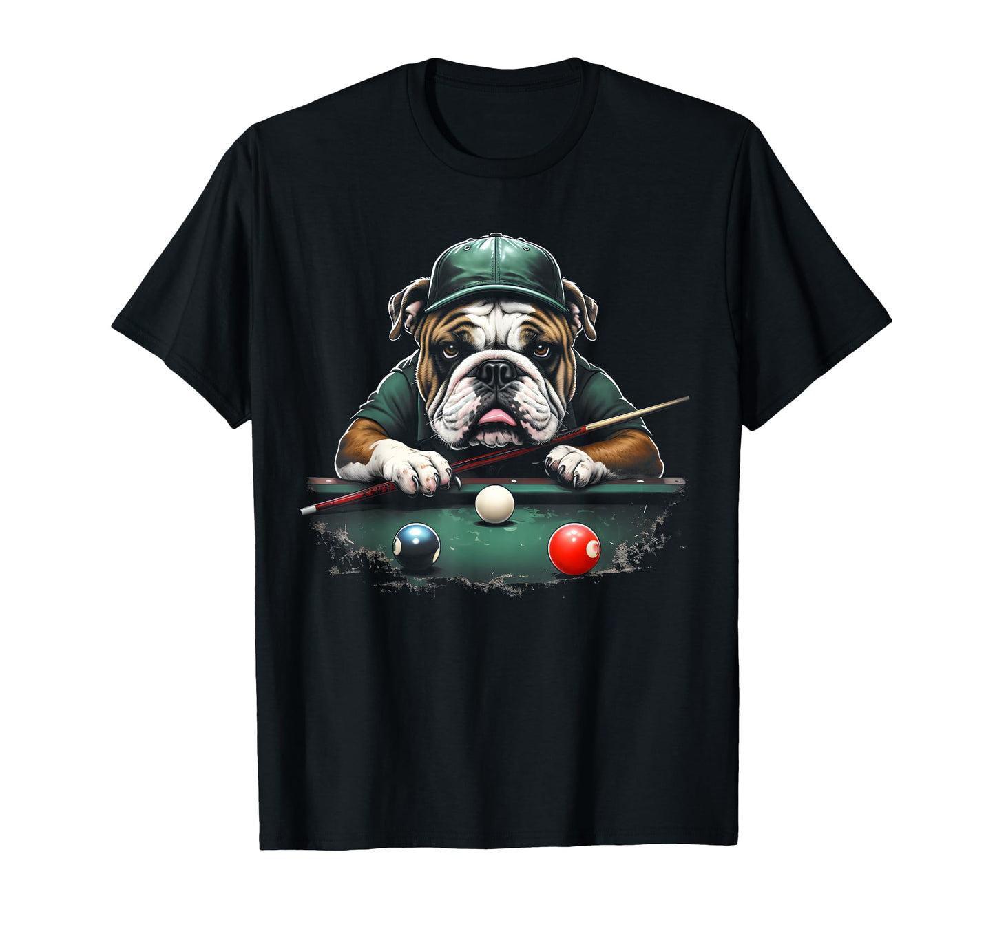 Bulldog Dog Playing Pool Billiard Lover Funny 8 Ball T-Shirt