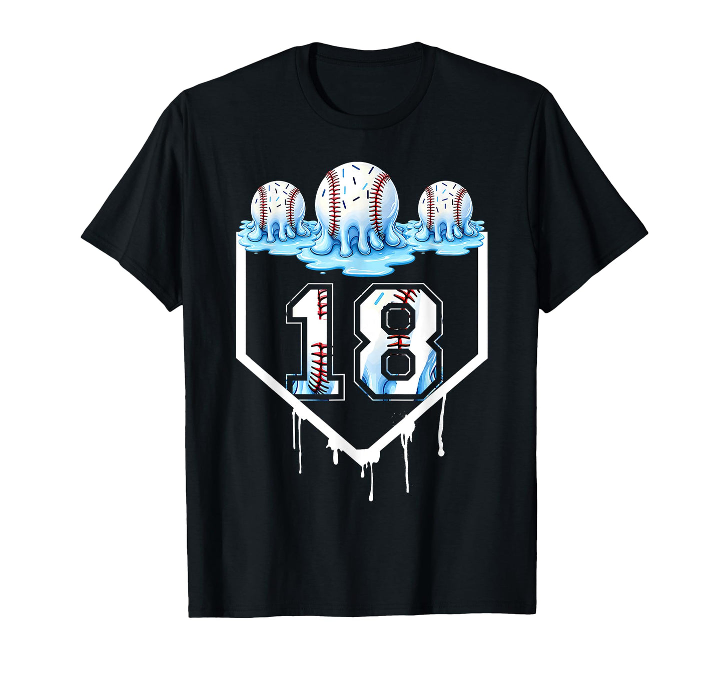 18th Birthday Party Ice Cream Drip Baseball Lover 18 Years T-Shirt
