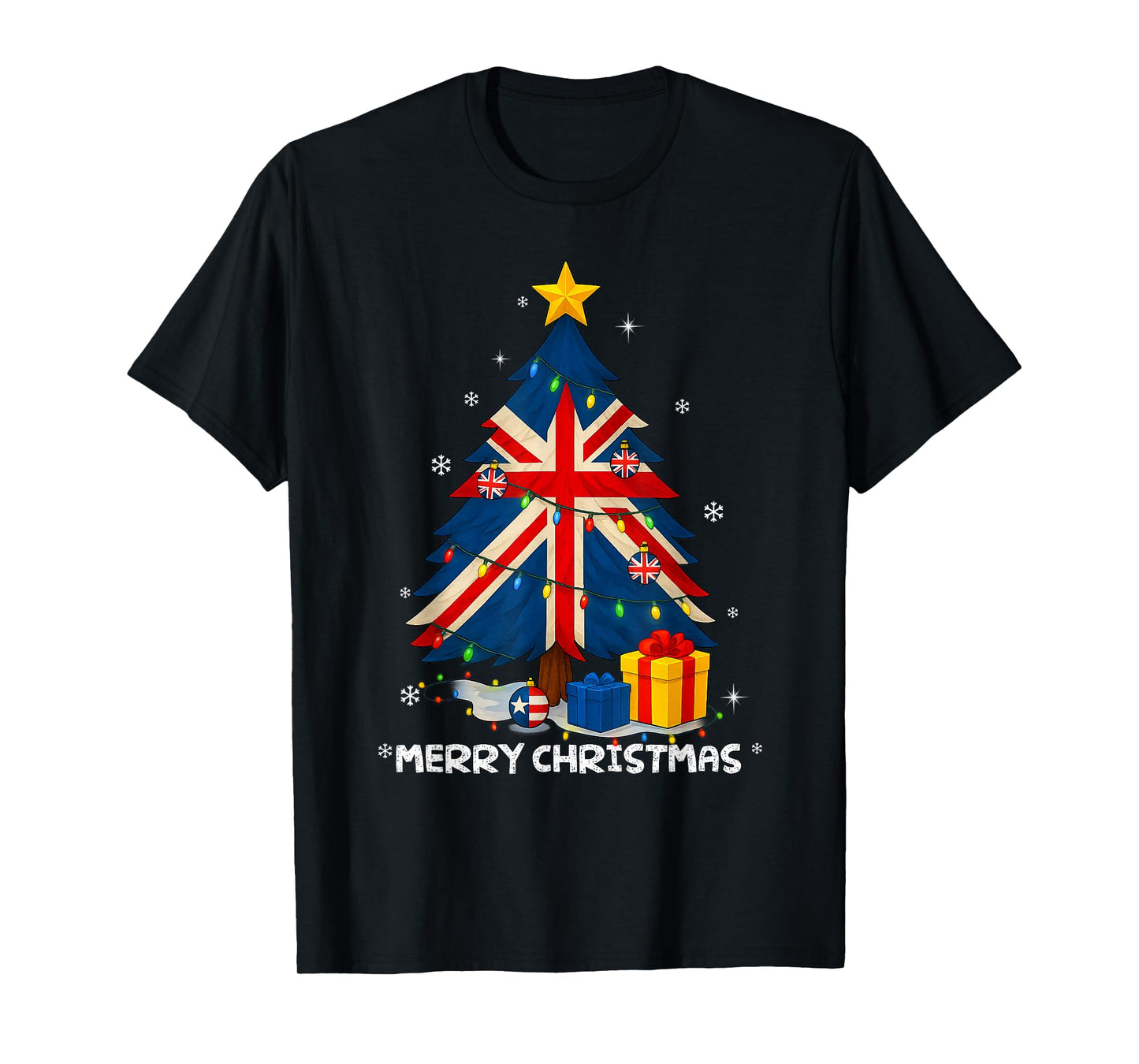 British Flag Tree Lights Christmas Pajamas -Country Xmas T-Shirt