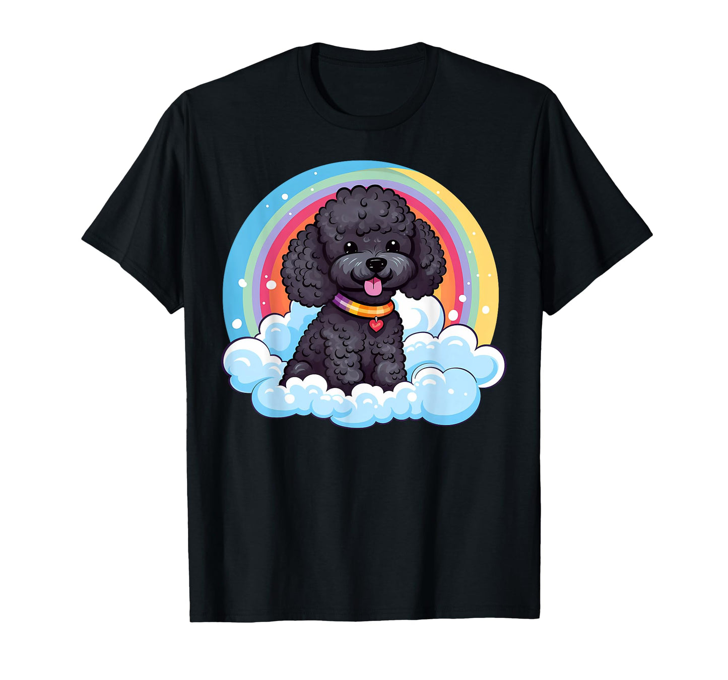 Cute Black Poodle Rainbow Cloud Puppy Dog Kawaii Animals T-Shirt for Men Women Kids