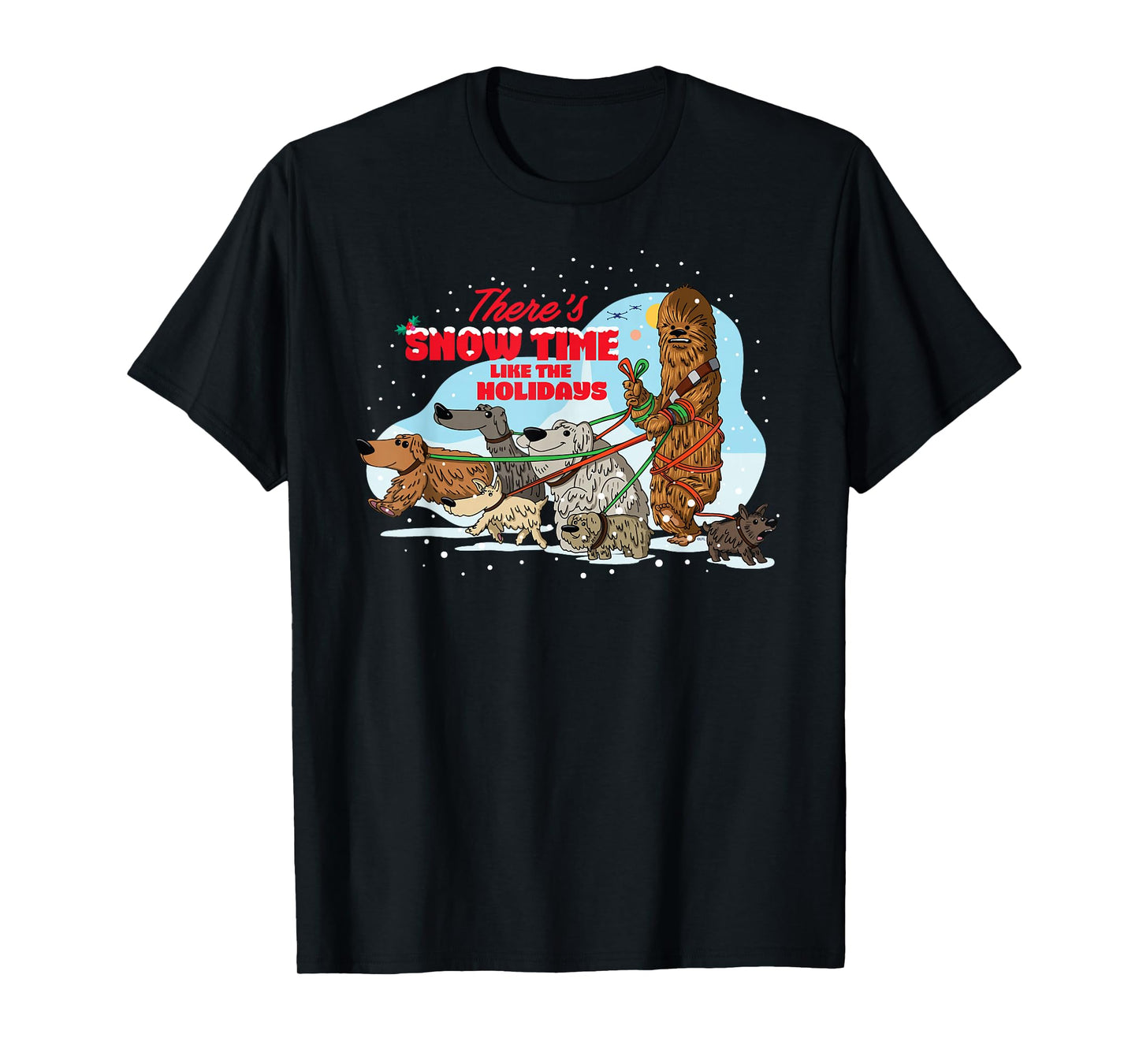 Star Wars Holiday Chewbacca Dog Walker Snow Funny Christmas T-Shirt
