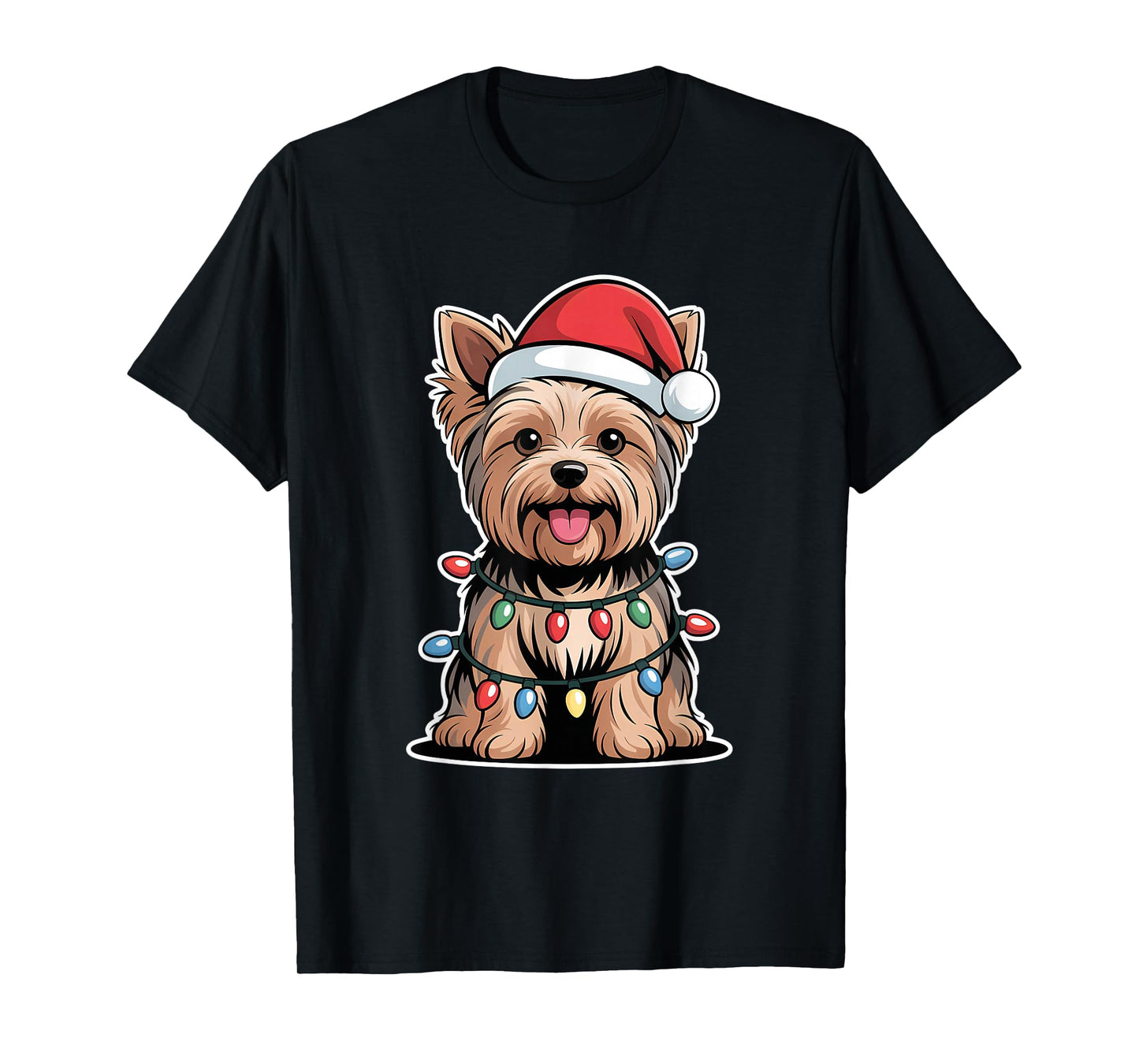 Yorkshire Terrier Wrapped in Christmas Lights T-Shirt