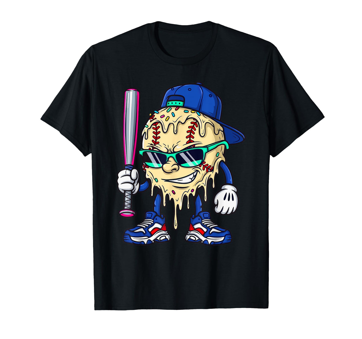 Cool Baseball Ice Cream Drip with Sprinkles Men Boys Kids T-Shirt