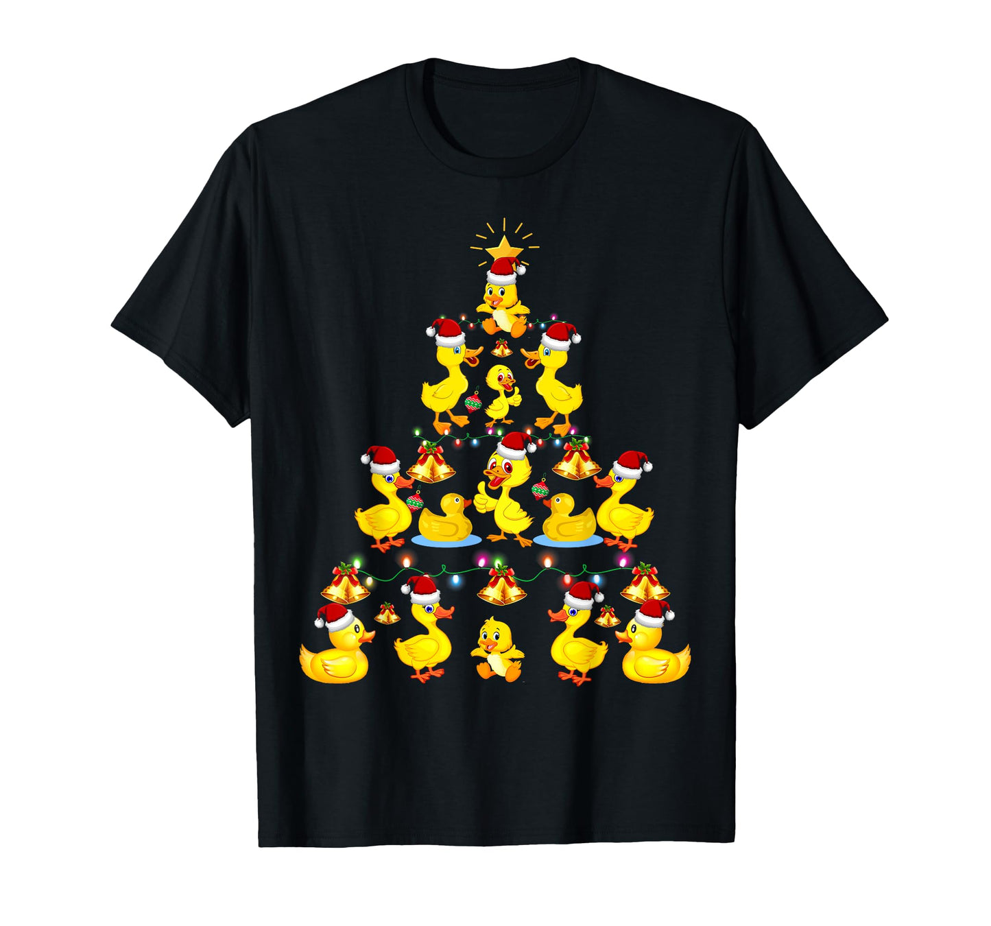 Cute Duck Santa Hat Christmas Tree Lights Holiday Costume T-Shirt