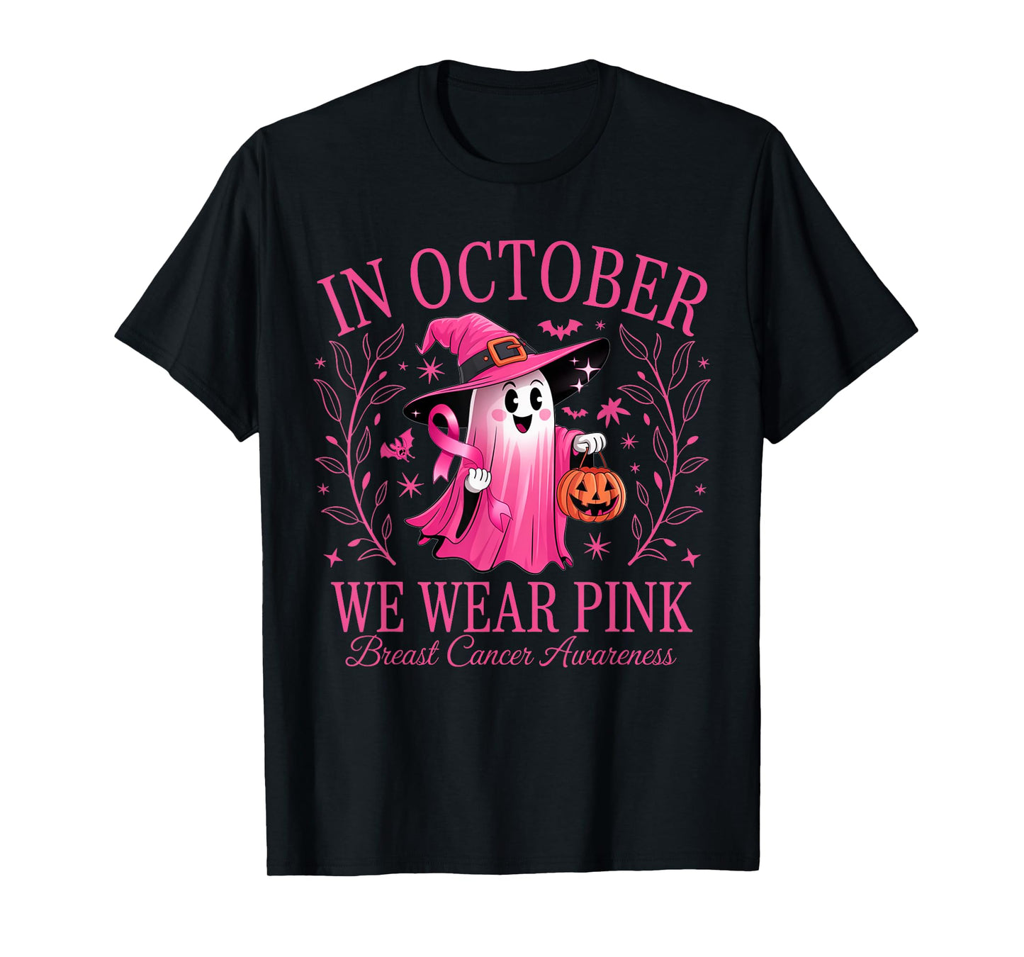 In October We Wear Pink Breast Cancer Awareness Halloween T-Shirt