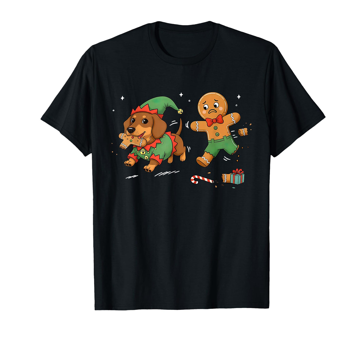 Dachshund Dog Christmas Chasing Gingerbread Dog Mom Weenie T-Shirt