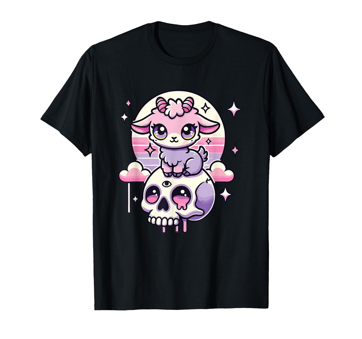 Kawaii Pastel Goth Cute Creepy Goat Bat Skeleton T-Shirt