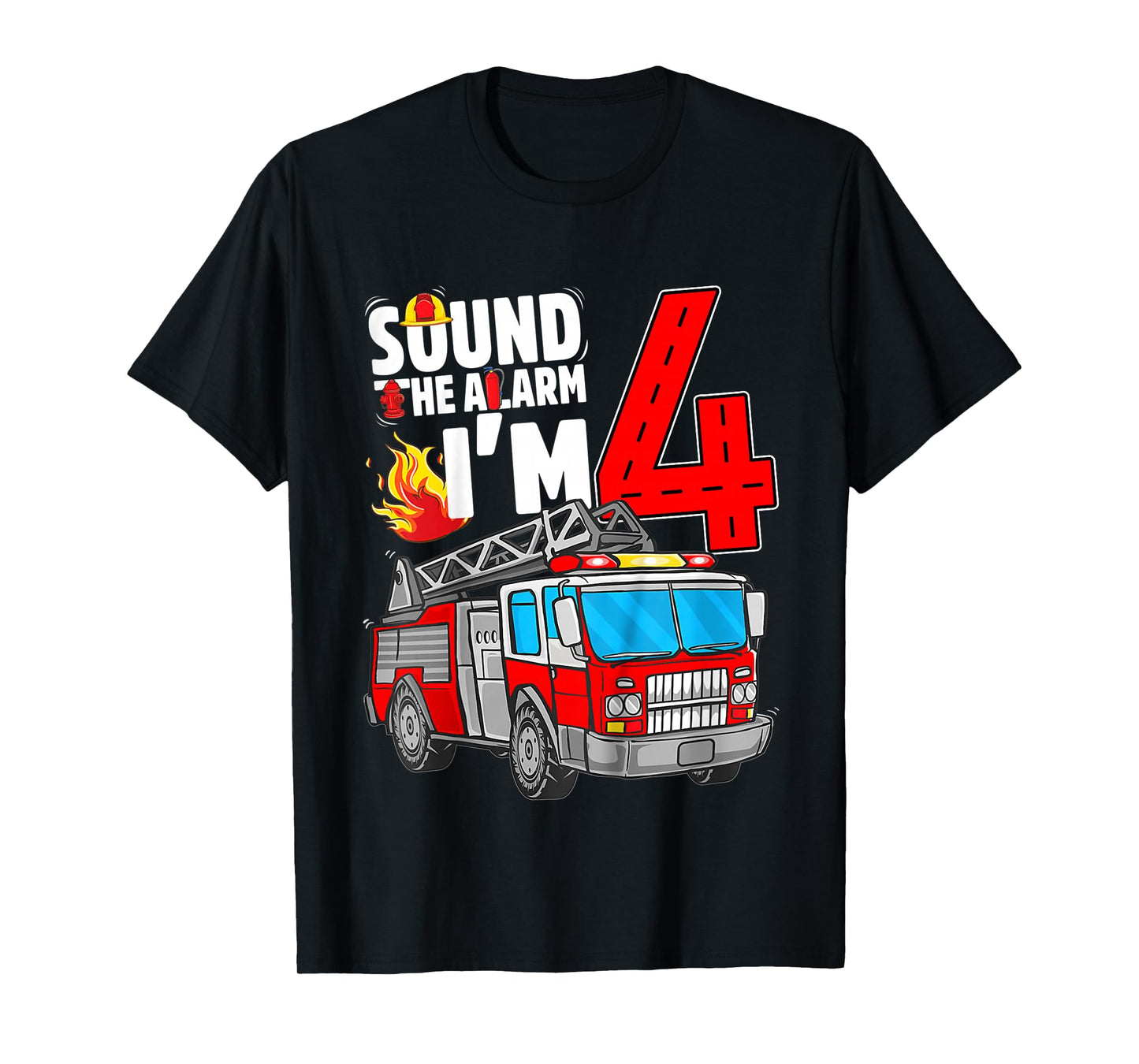 Kids Fire Truck 4th Birthday Boy Firefighter 4 Year Old T-Shirt