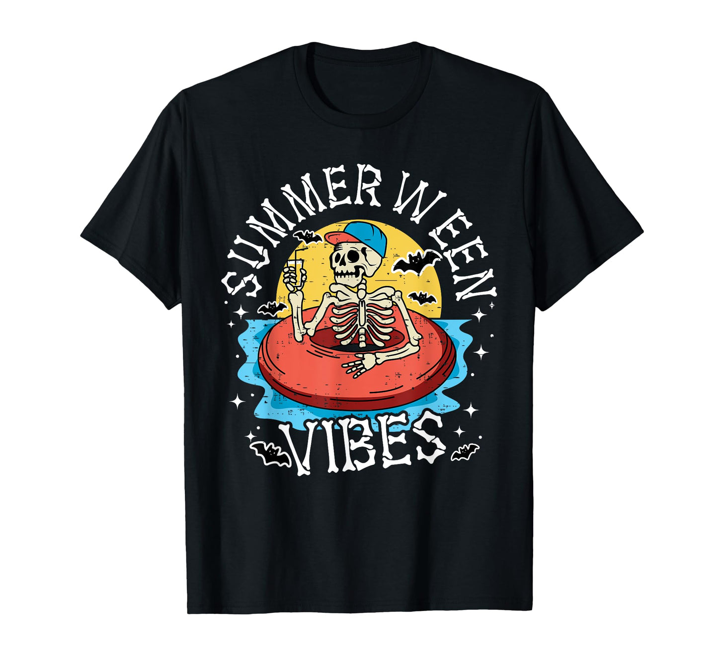 Summerween Vibes Skeleton Float Summer Halloween Men Women Kids T-Shirt
