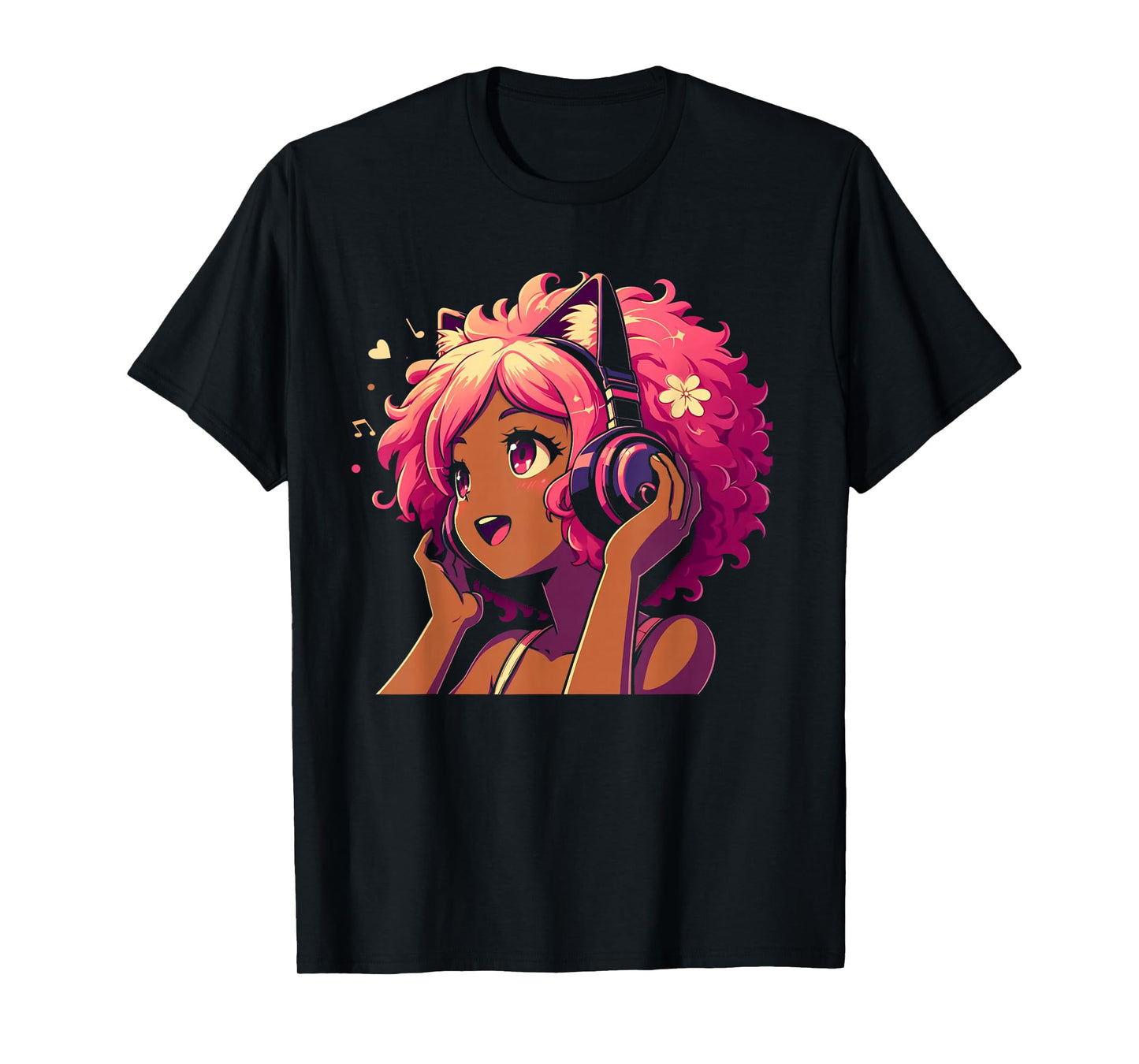Anime and Music Black Girl Anime Merch Afro African American T-Shirt