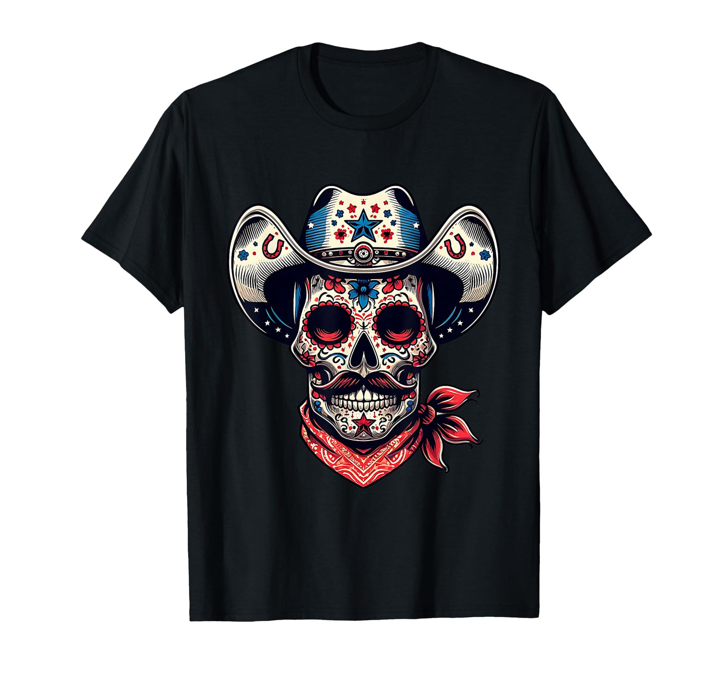 Patriotic Cowboy Hat Sugar Skull 4th of July Women Men Boys T-Shirt