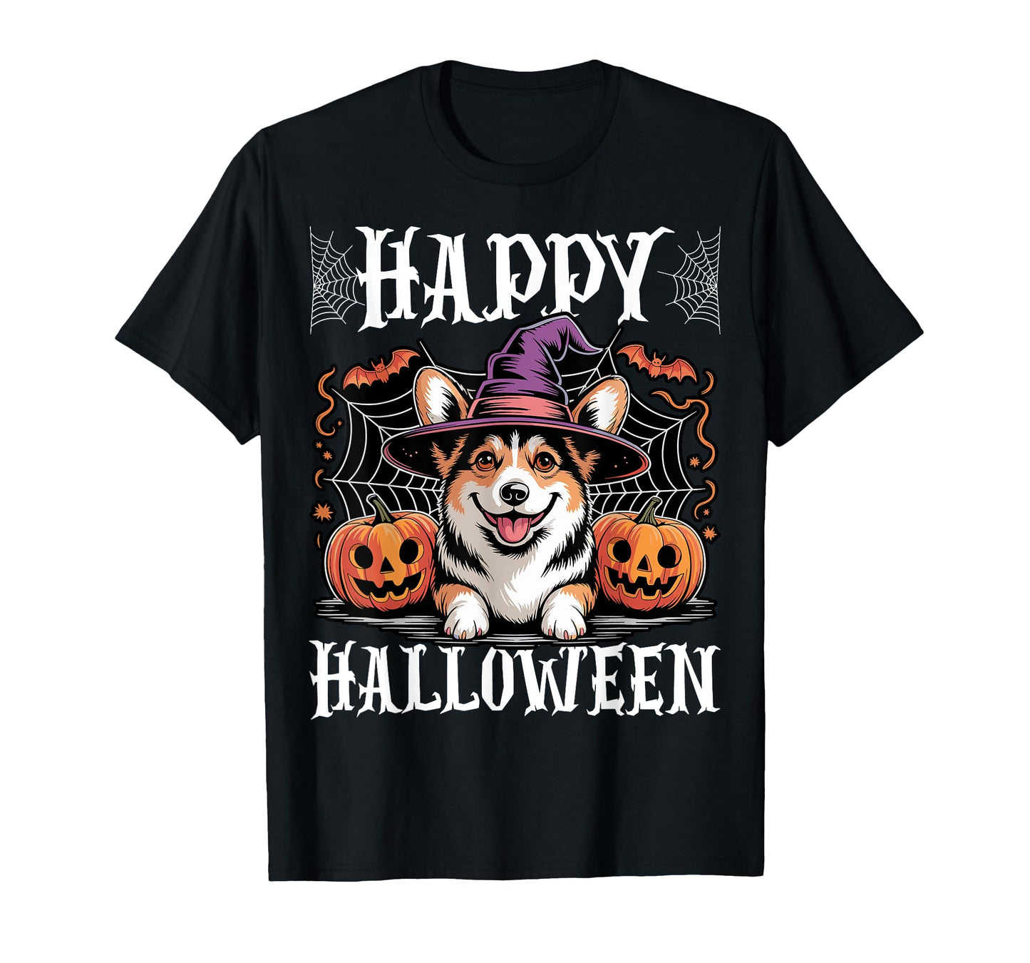 Cute Corgi Dog Pumpkin Witch Hat spooky Happy Halloween T-Shirt