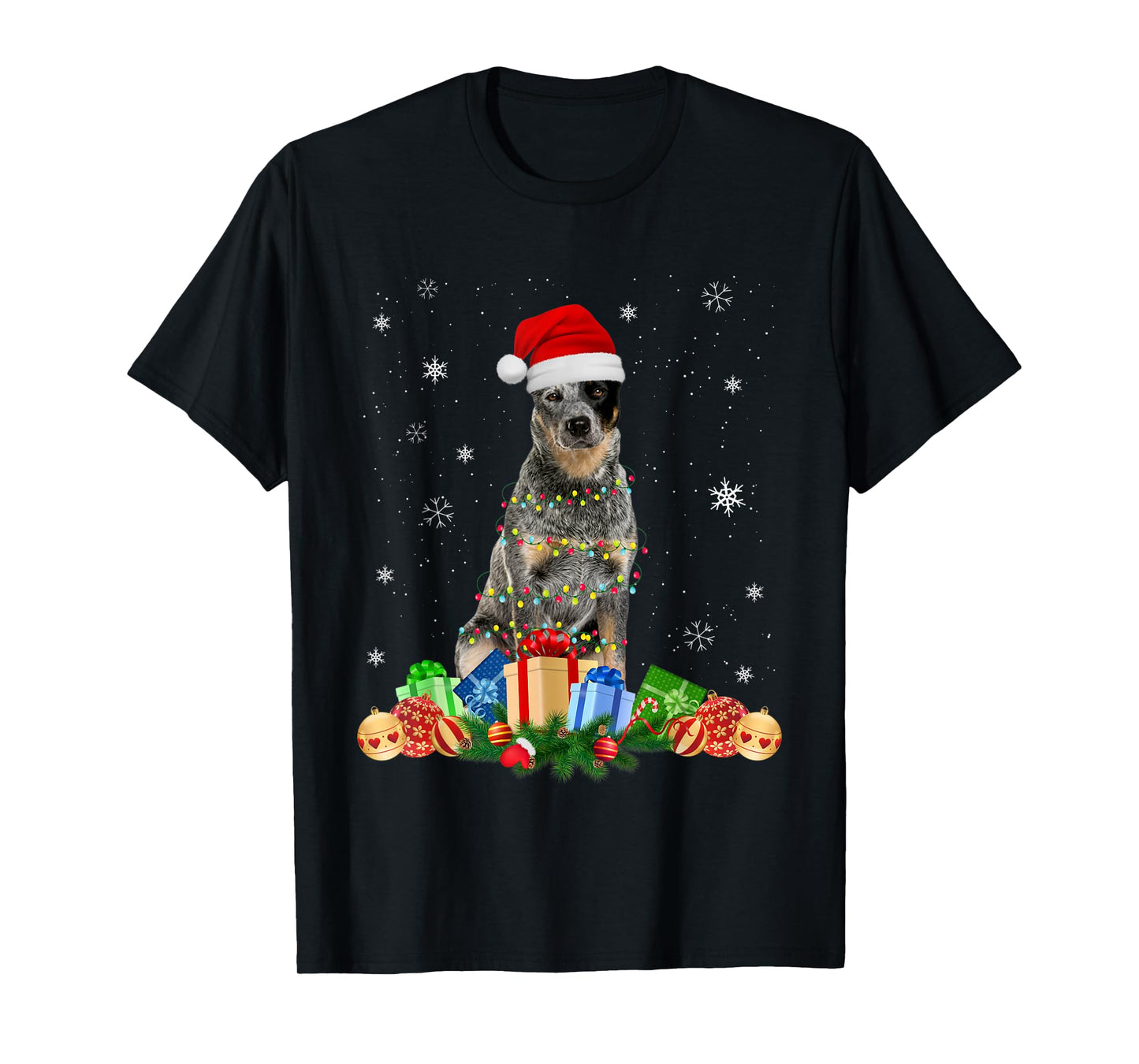 Australian Cattle Dog Christmas Lights Puppy Dog Lover T-Shirt for Men Women Kids