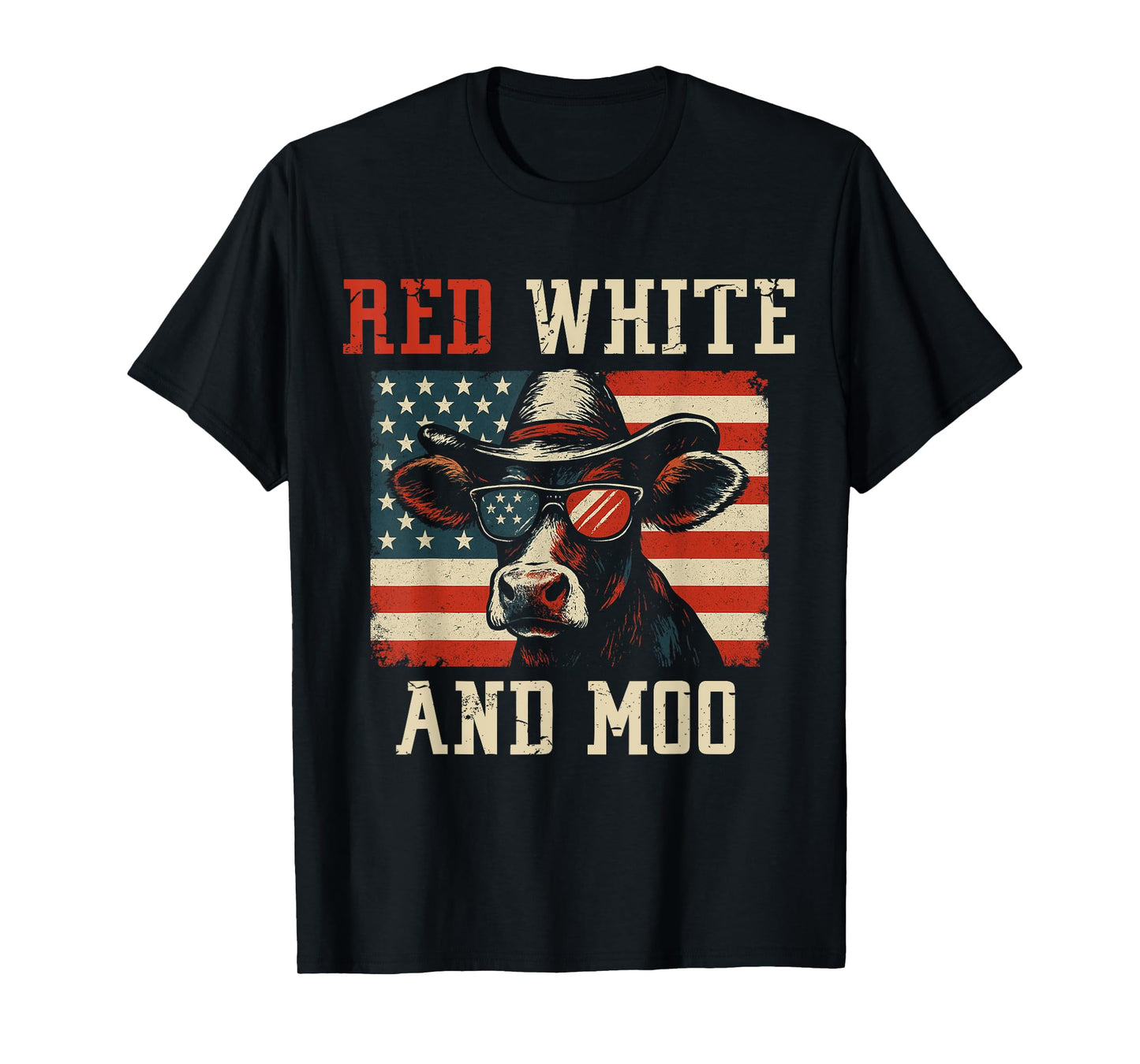 Red, White and Moo Funny Cow American Flag Patriotic T-Shirt
