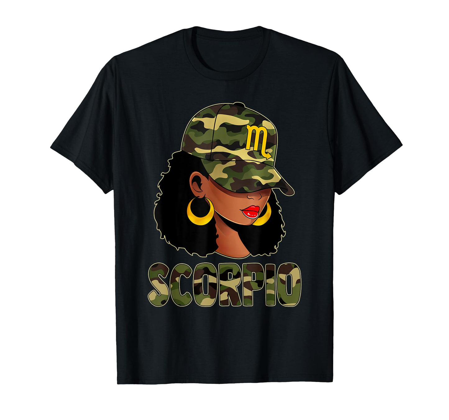 Scorpio Queen Camouflage Black Woman Cap Zodiac Sign T-Shirt