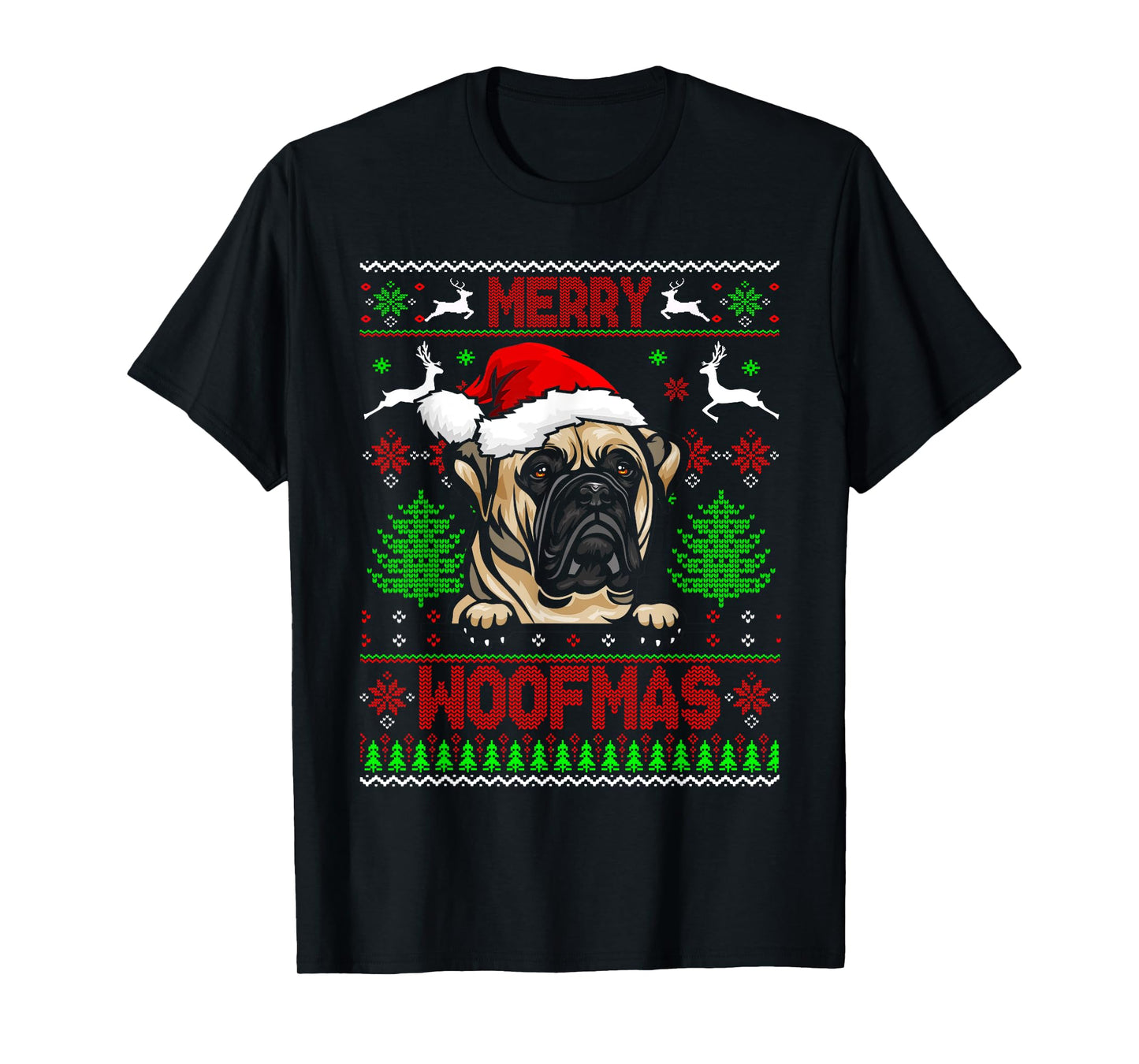 Merry Woofmas Christmas Santa Bull Mastiff Lover Sweater T-Shirt
