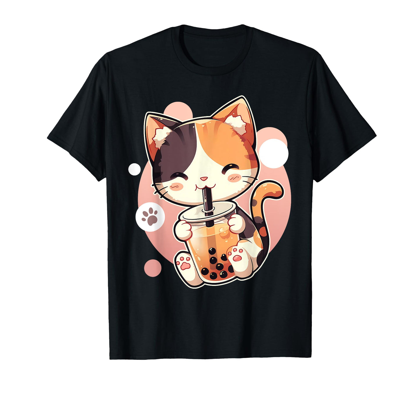 Cute Cat Drinking Boba Tea Bubble Tea Anime Kawaii Neko T-Shirt for Men Women Kids