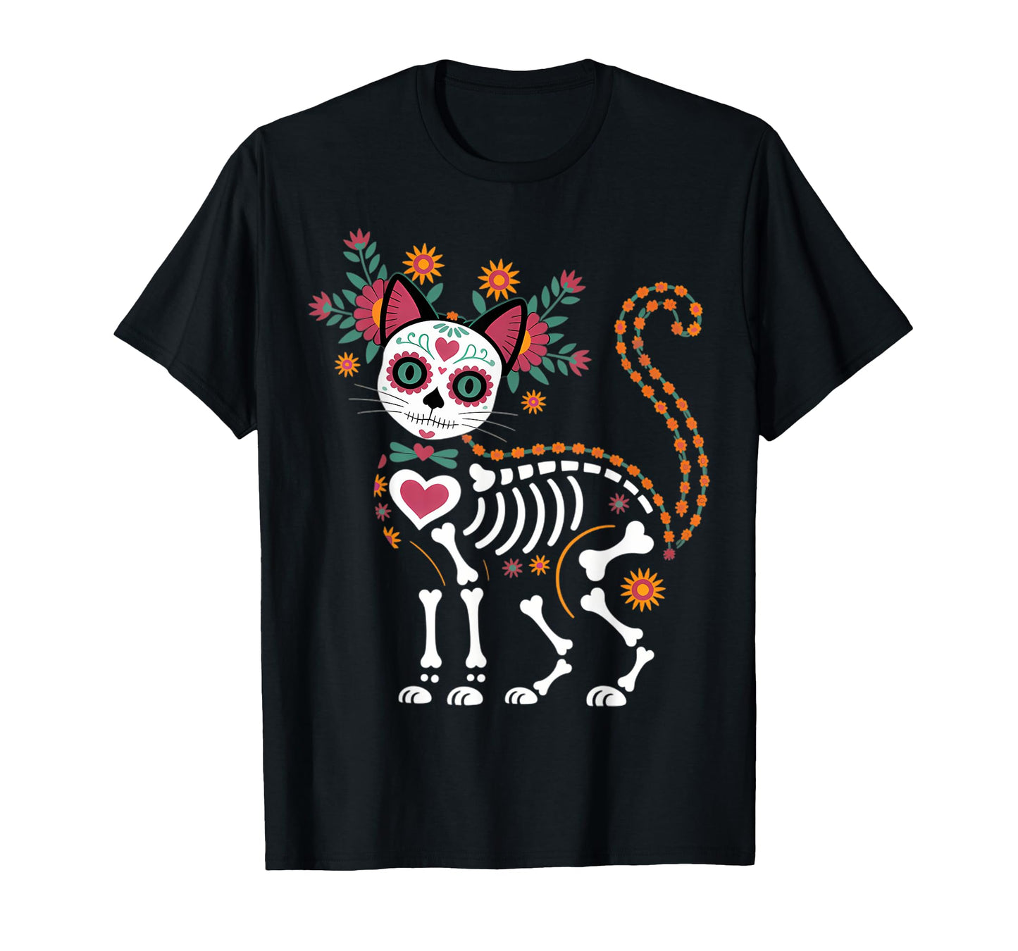 Cute Sugar Skull Mexican Cat Halloween Day Of The Dead T-Shirt